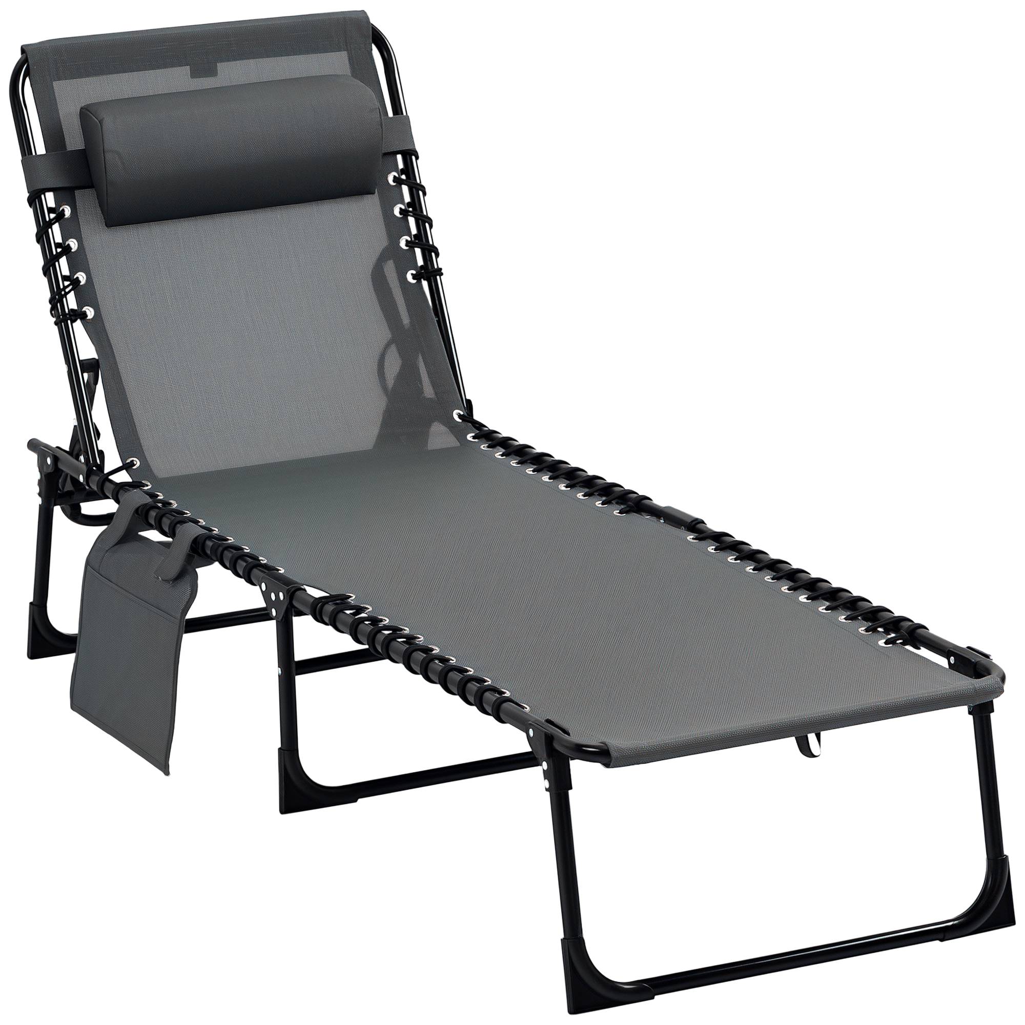 Bain de soleil de jardin acier pour extérieur pliant dossier 5 niveaux coussin gris - ComfortXL Outdoor Living