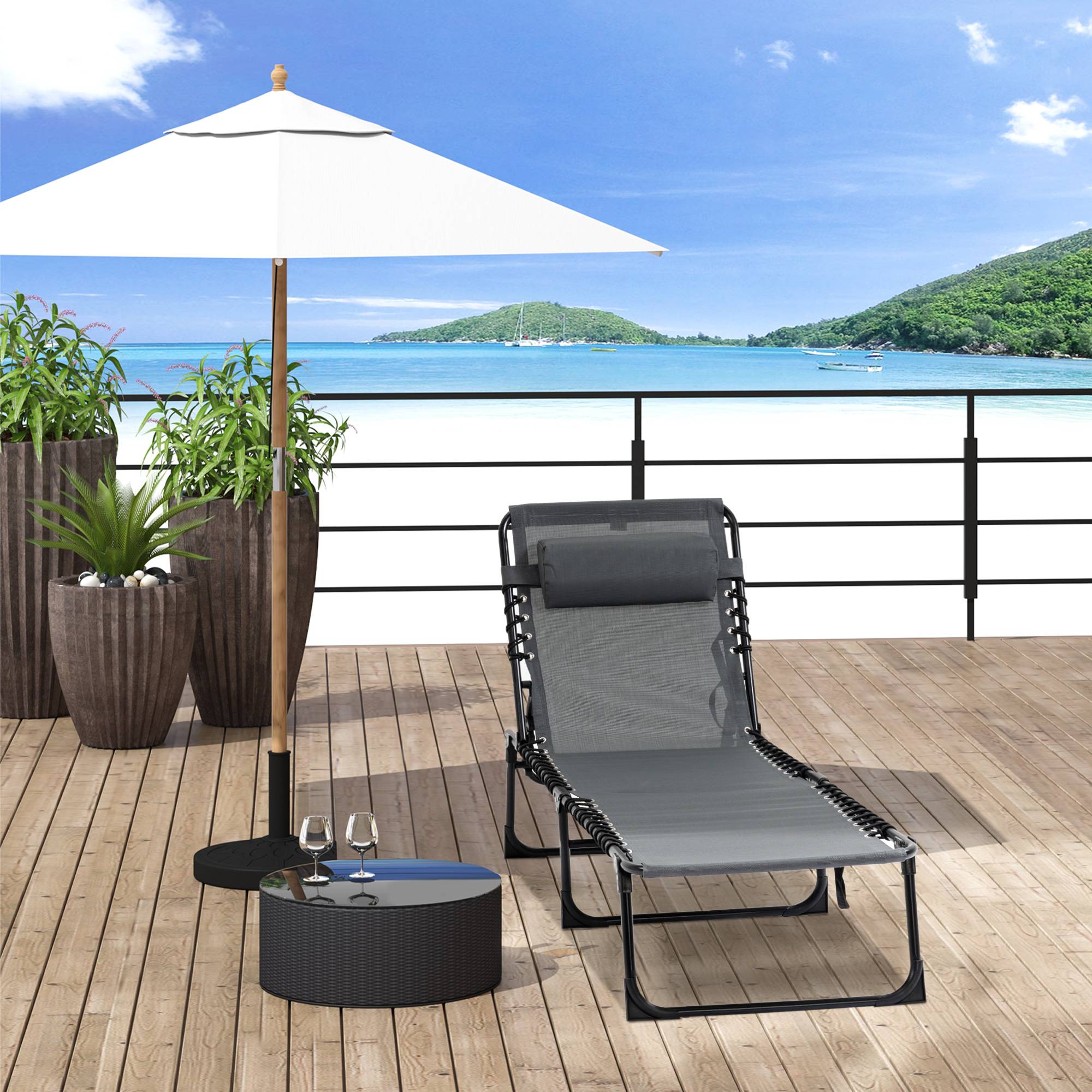 Bain de soleil de jardin acier pour extérieur pliant dossier 5 niveaux coussin gris - ComfortXL Outdoor Living - Image 4