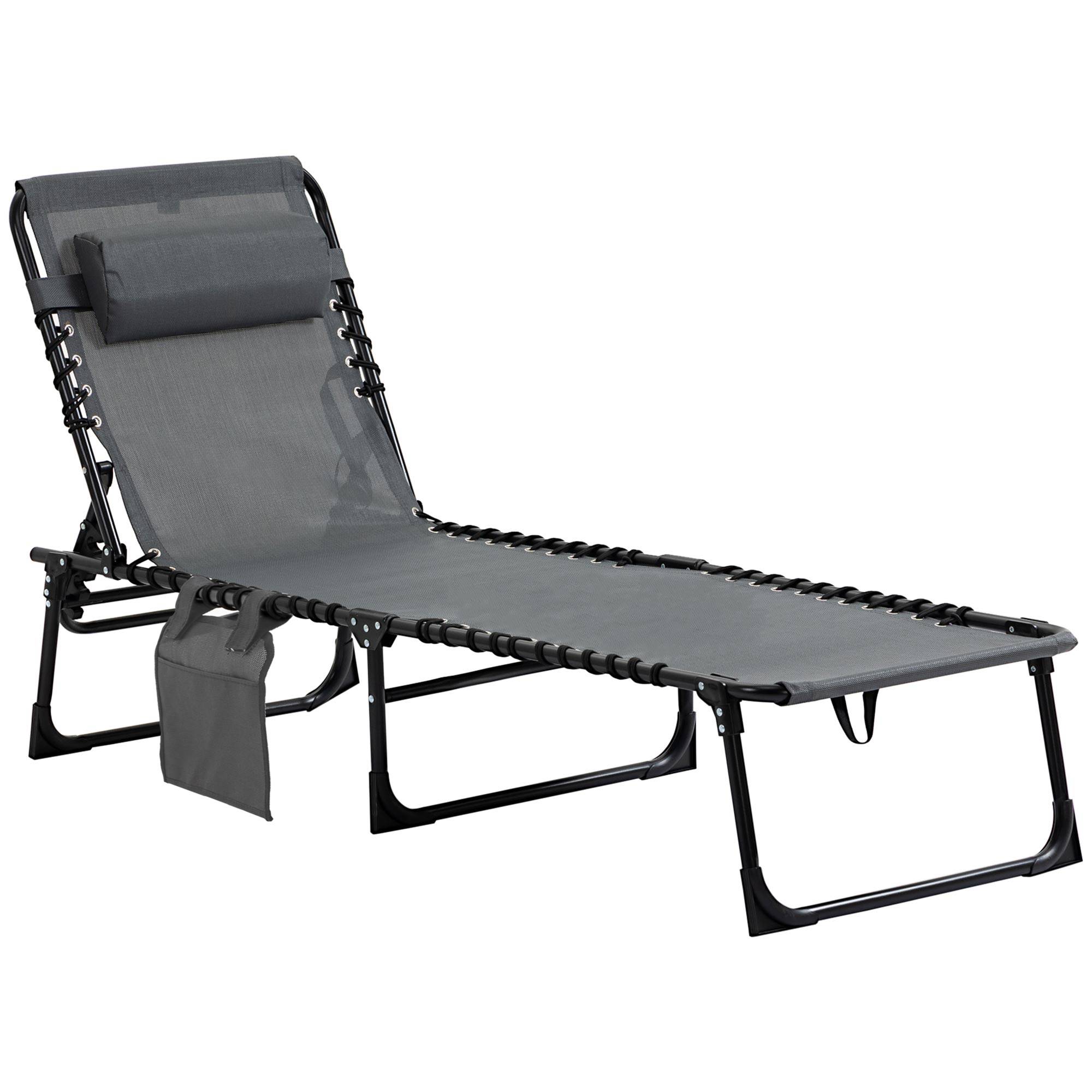 Bain de soleil de jardin acier pour extérieur pliant dossier 5 niveaux coussin gris - ComfortXL Outdoor Living - Image 2