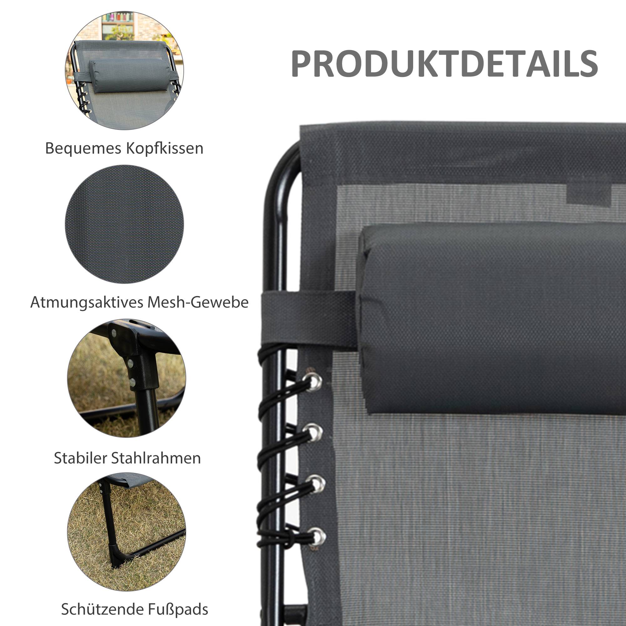Bain de soleil de jardin acier pour extérieur pliant dossier 5 niveaux coussin gris - ComfortXL Outdoor Living - Image 7