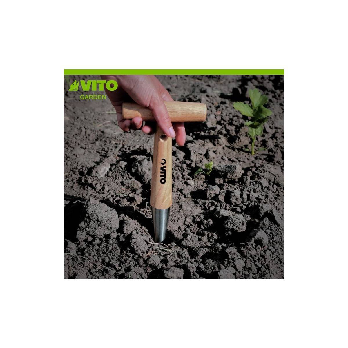 Plantoir à bulbes manche en T Outil de jardin Manche bois Inox Haute qualité VITO - Image 2