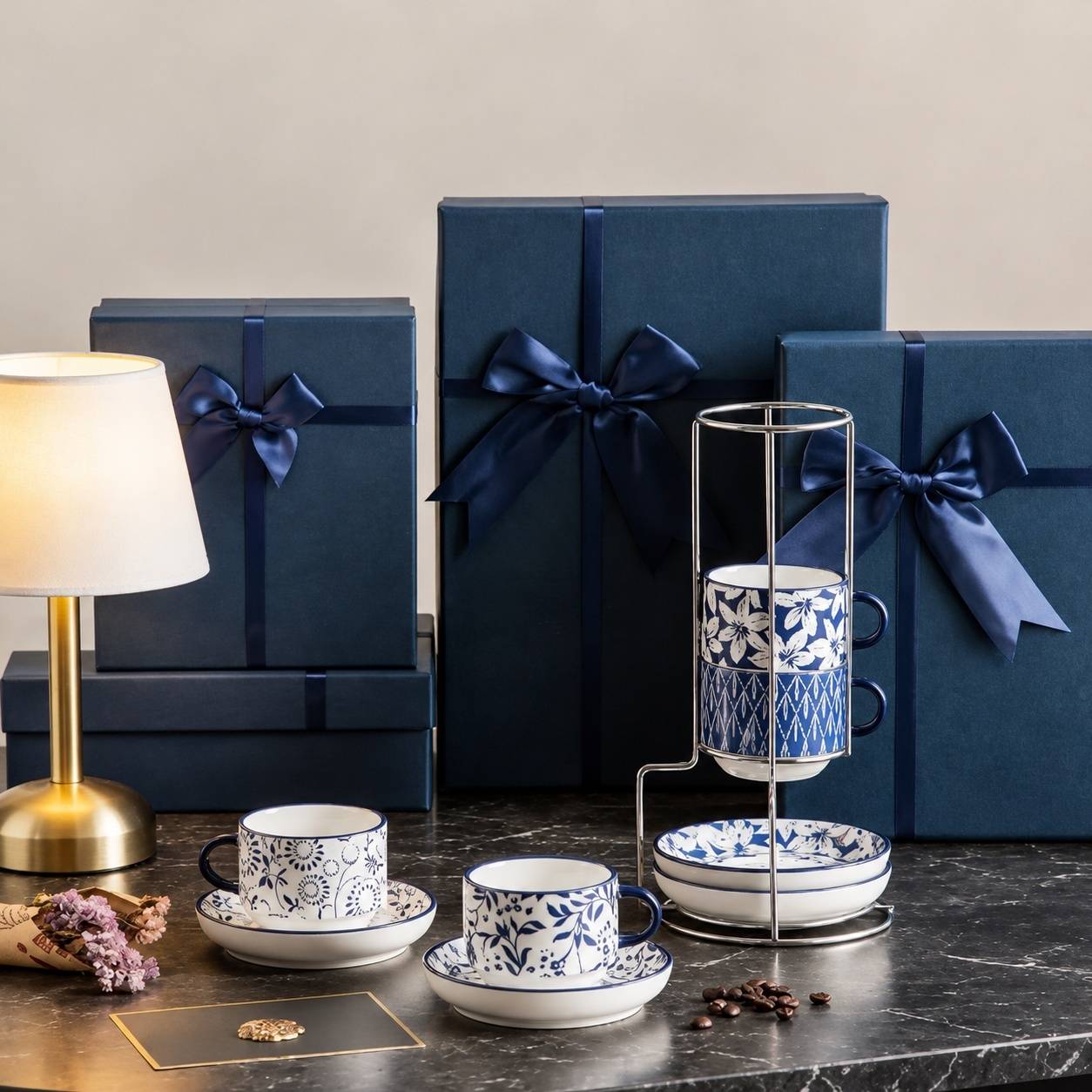 Set de 4 Tasses à Café Porcelaine avec Sous-tasses et Support - Image 8