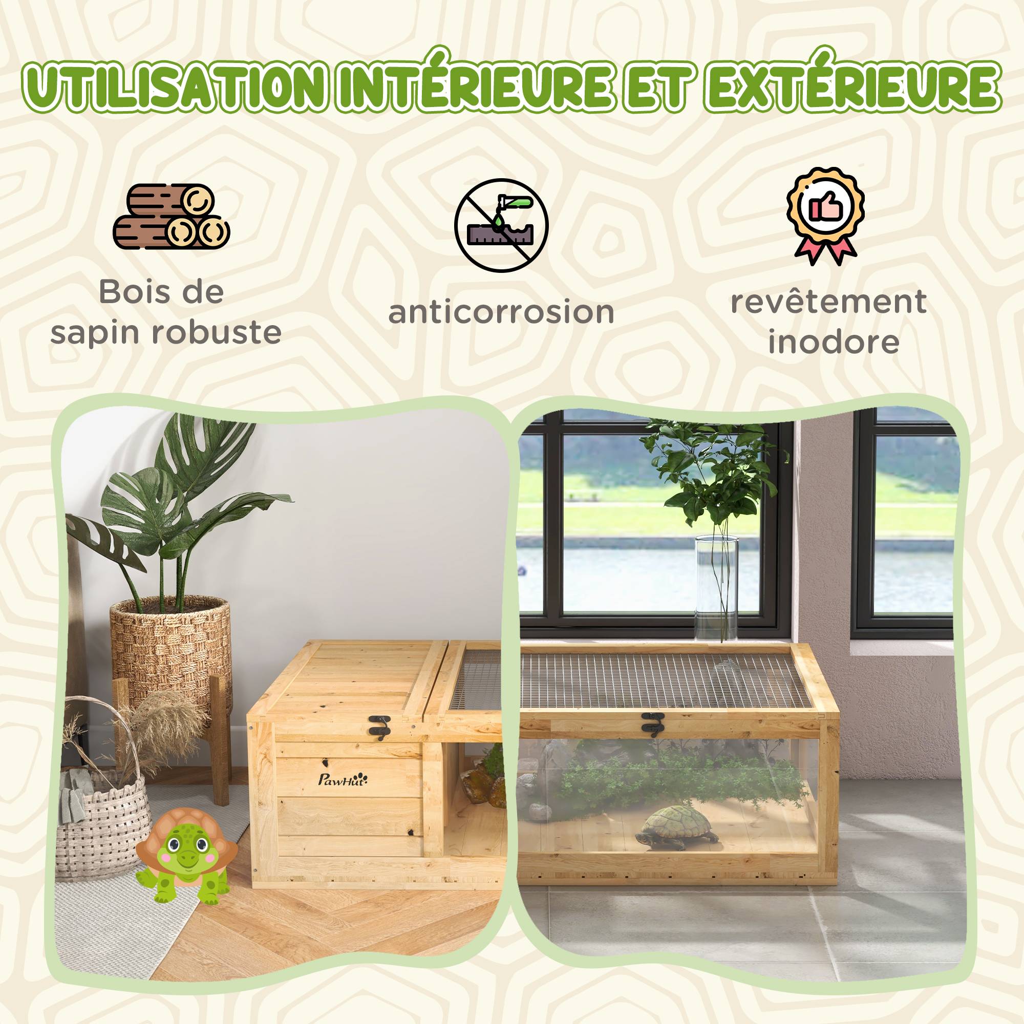 Enclos pour tortue bois jaune 91 x 60.5 x 32 cm - PANGIVO - Image 6