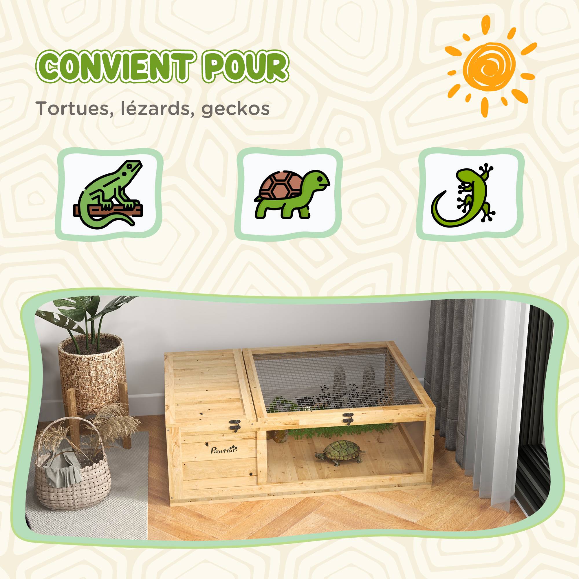 Enclos pour tortue bois jaune 91 x 60.5 x 32 cm - PANGIVO - Image 9