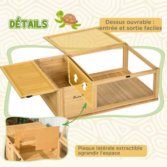 Enclos pour tortue bois jaune 91 x 60.5 x 32 cm - PANGIVO - Image 7