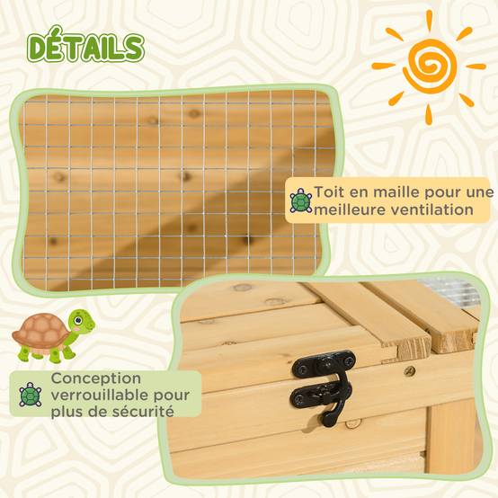 Enclos pour tortue bois jaune 91 x 60.5 x 32 cm - PANGIVO - Image 8