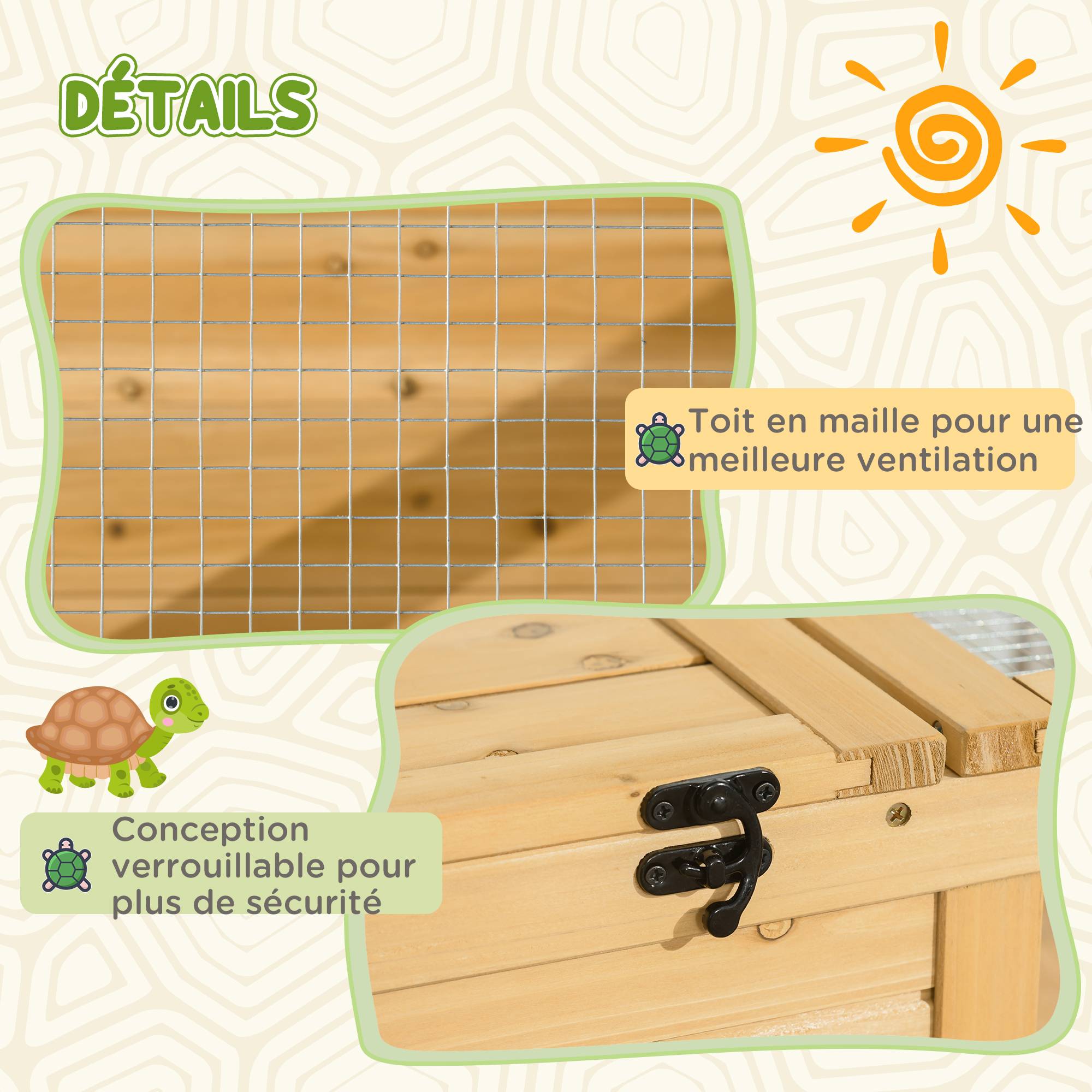 Enclos pour tortue bois jaune 91 x 60.5 x 32 cm - PANGIVO - Image 8