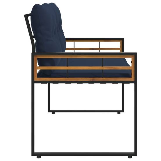 Canapé de Jardin 2 Places Acacia Robuste et Acier Coussin Bleu Marine – ComfortXL Outdoor Living - Image 5