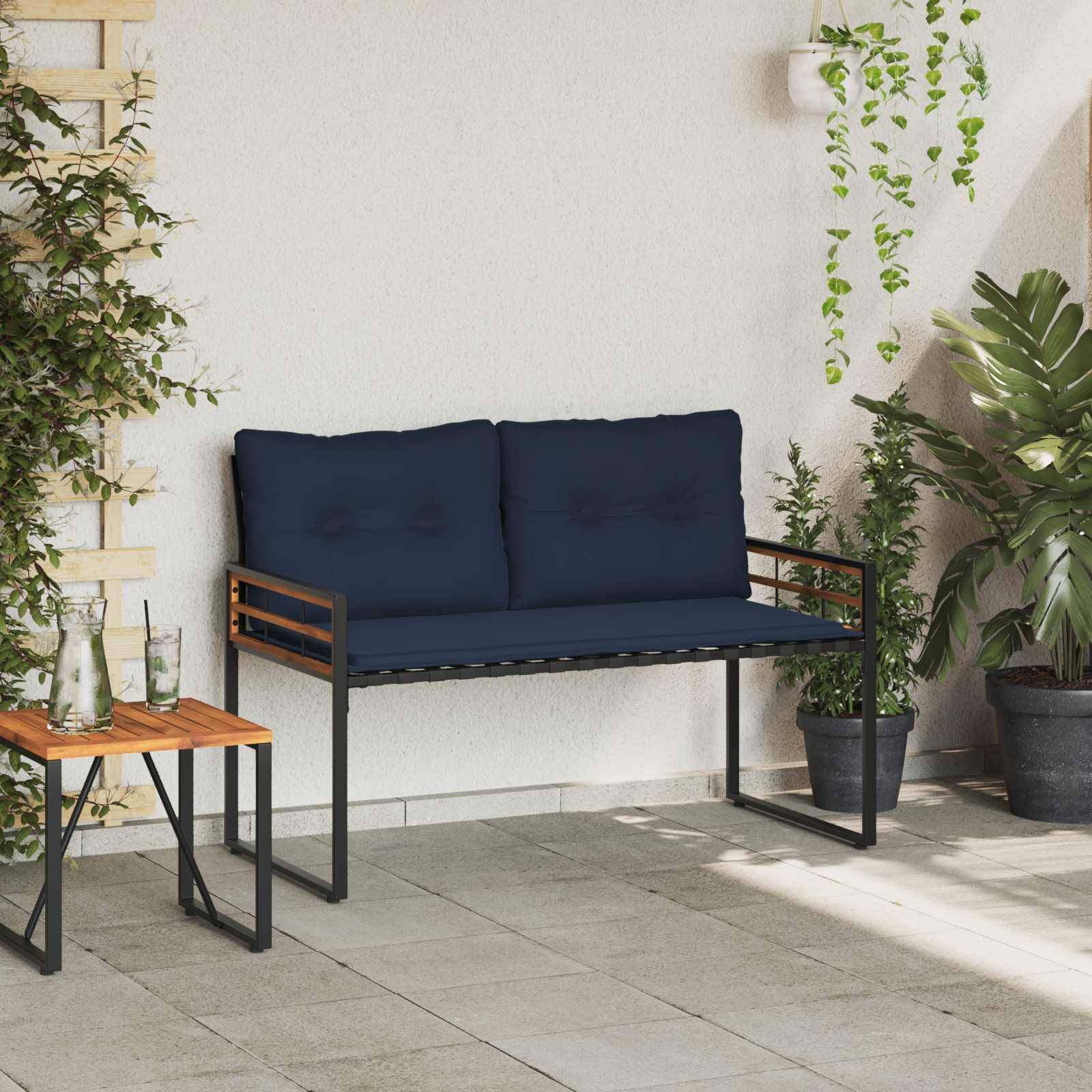 Canapé de Jardin 2 Places Acacia Robuste et Acier Coussin Bleu Marine – ComfortXL Outdoor Living - Image 3