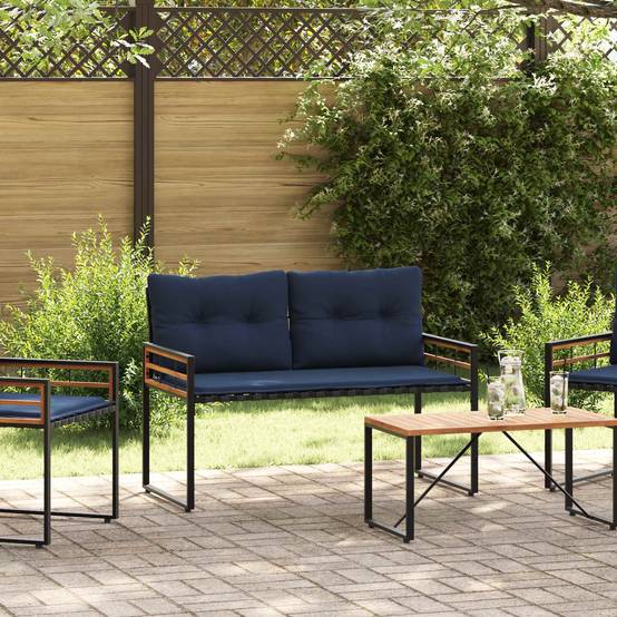 Canapé de Jardin 2 Places Acacia Robuste et Acier Coussin Bleu Marine – ComfortXL Outdoor Living - Image 1