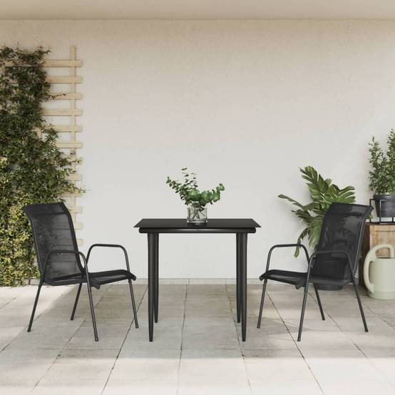 Vidaxl - Ensemble à manger de jardin 3 pcs noir textilène et acier vidaXL 3200682 - Image 1