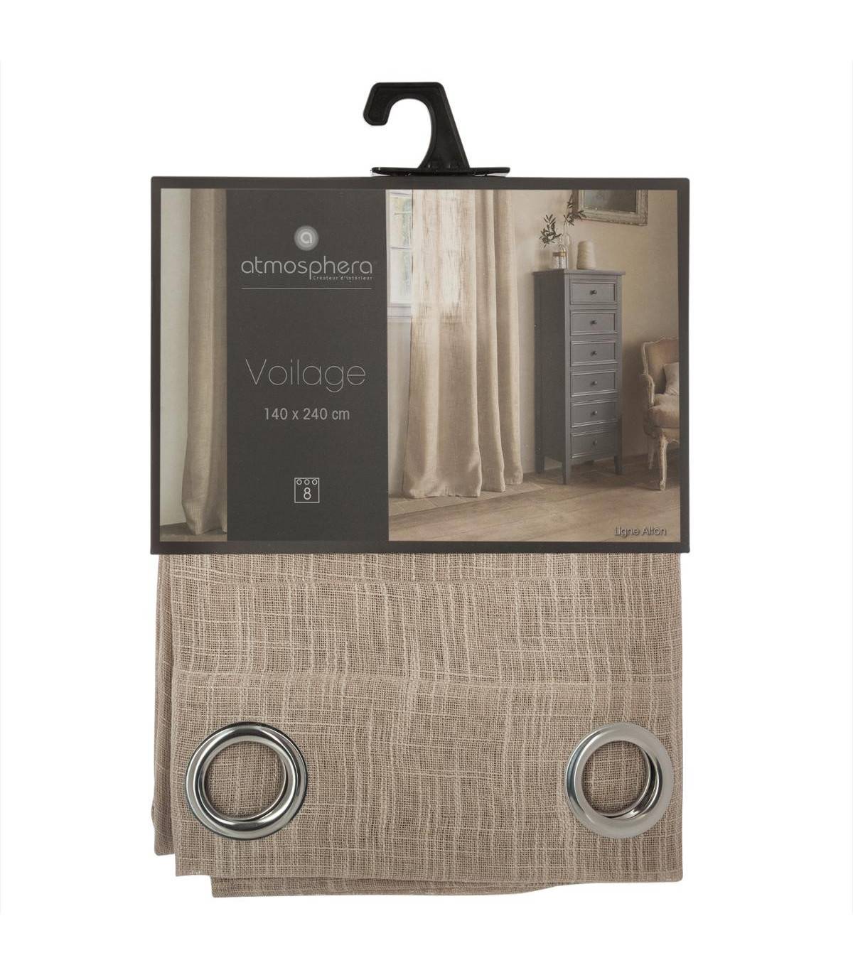 Voilage à œillets Beige Lin aspect satiné 140 x 240 cm - Imagen 2
