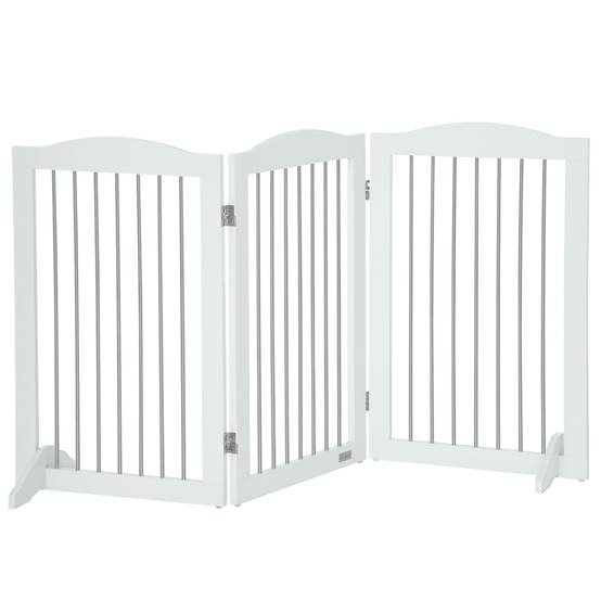 Barrière de sécurité pour chien pour escaliers et portes, pliable avec pieds de support, 154 x 30 x 80 cm, blanche - Image 1