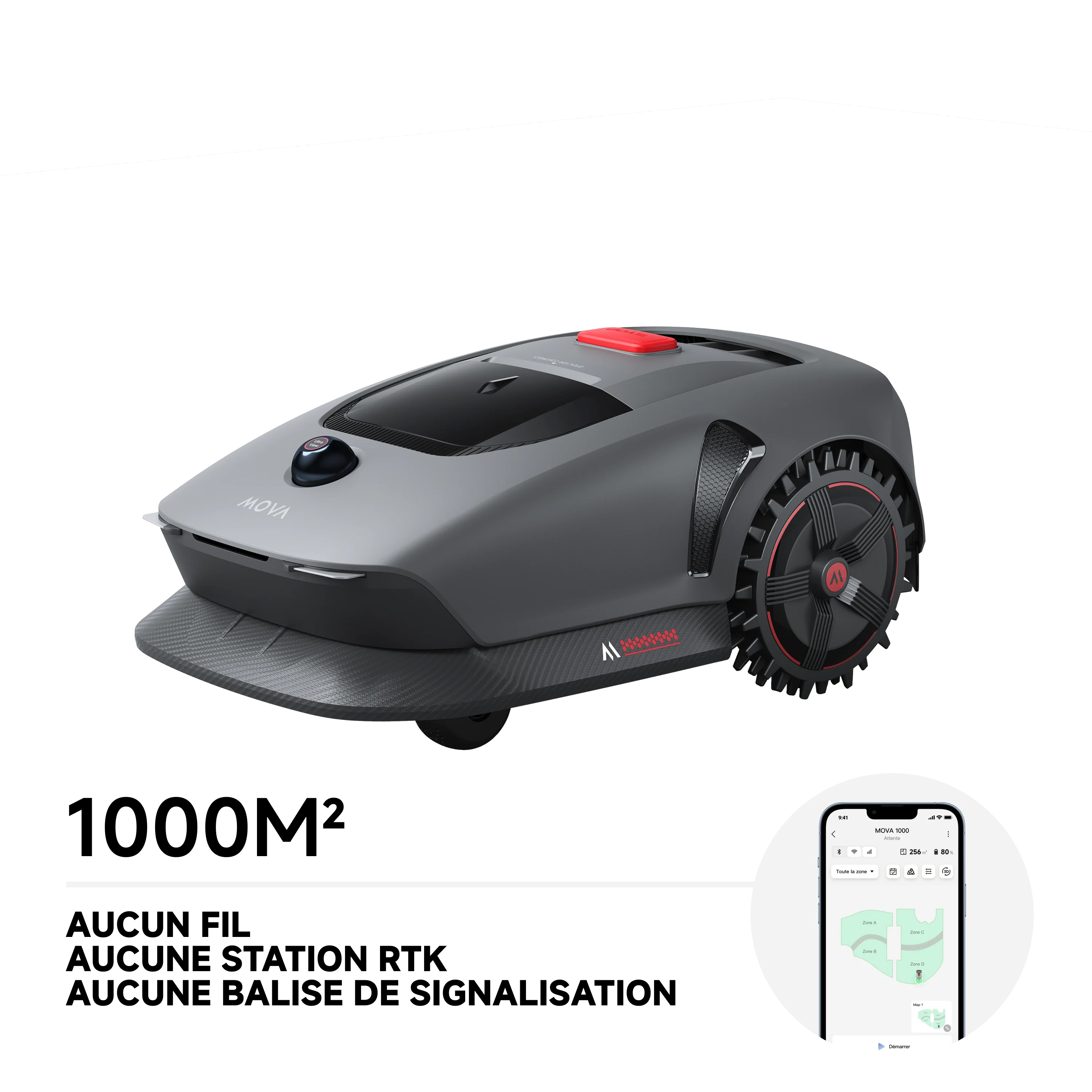 MOVA 1000 Robot Tondeuse UltraView™, 1000 m², Évitement Intelligent, Station de Charge Sans Fil, Grandes Surfaces