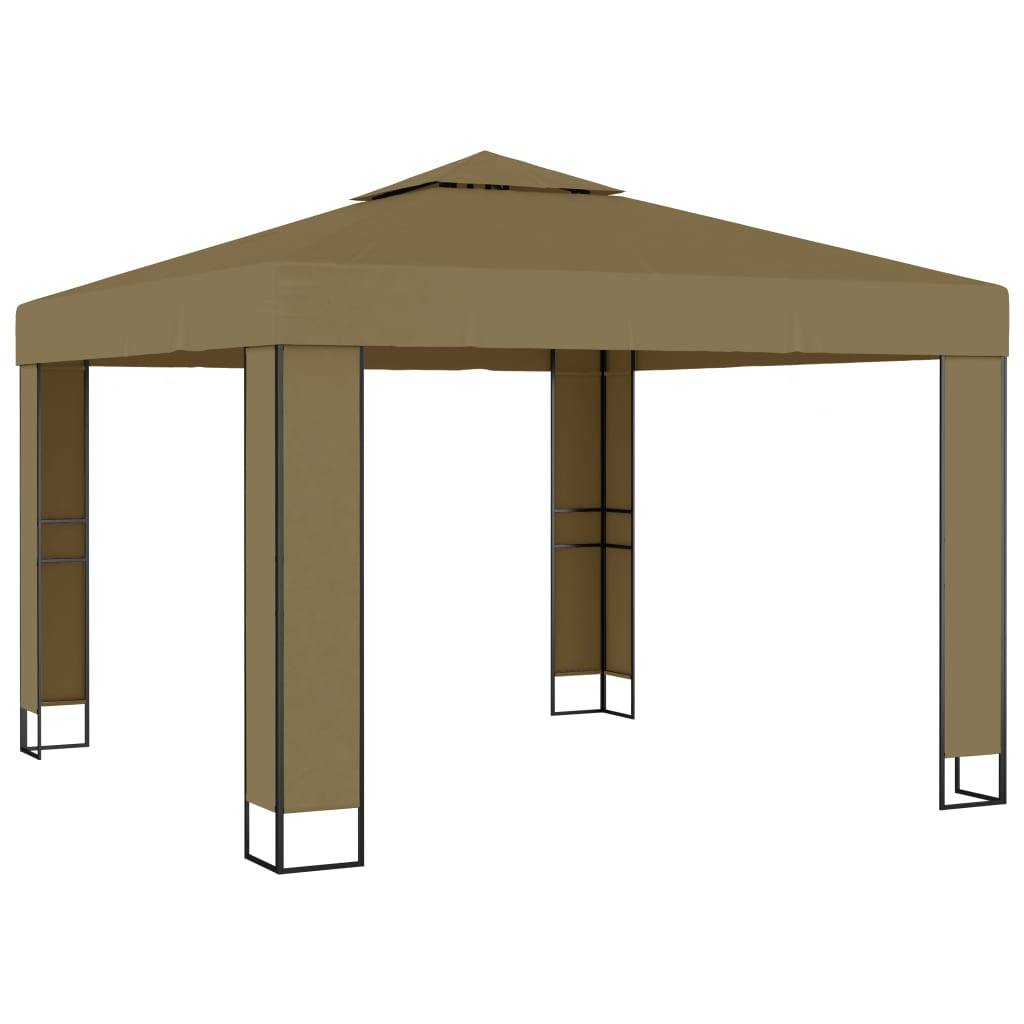 Tonnelle de Jardin Acier avec Double Toit et Éclairage LED Solaire pour Fêtes Taupe 3x3 m – ComfortXL Outdoor Living - Imagen 3