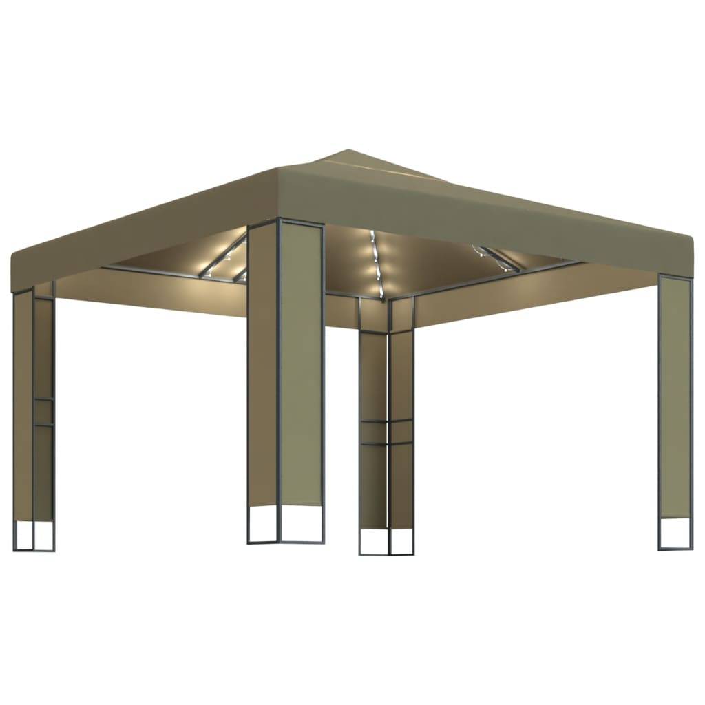 Tonnelle de Jardin Acier avec Double Toit et Éclairage LED Solaire pour Fêtes Taupe 3x3 m – ComfortXL Outdoor Living - Imagen 2