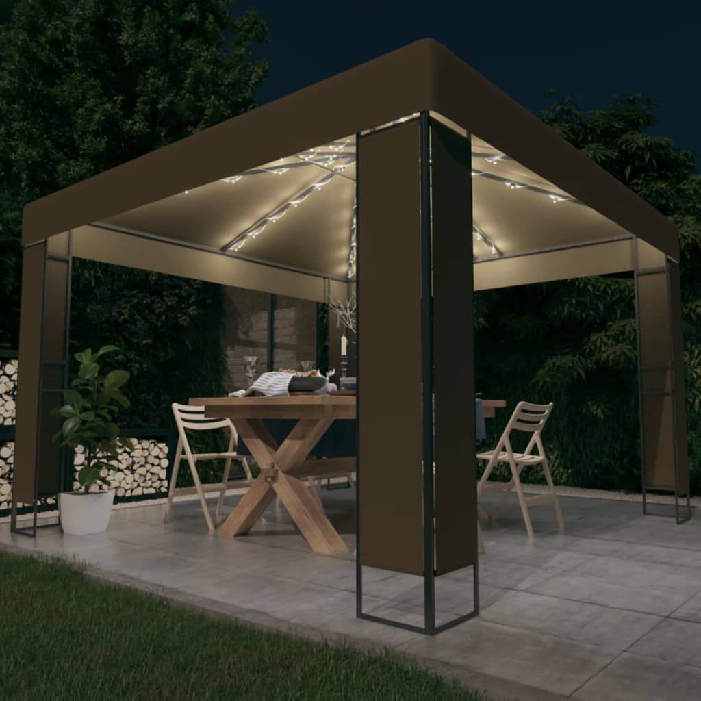 Tonnelle de Jardin Acier avec Double Toit et Éclairage LED Solaire pour Fêtes Taupe 3x3 m – ComfortXL Outdoor Living - Imagen 1