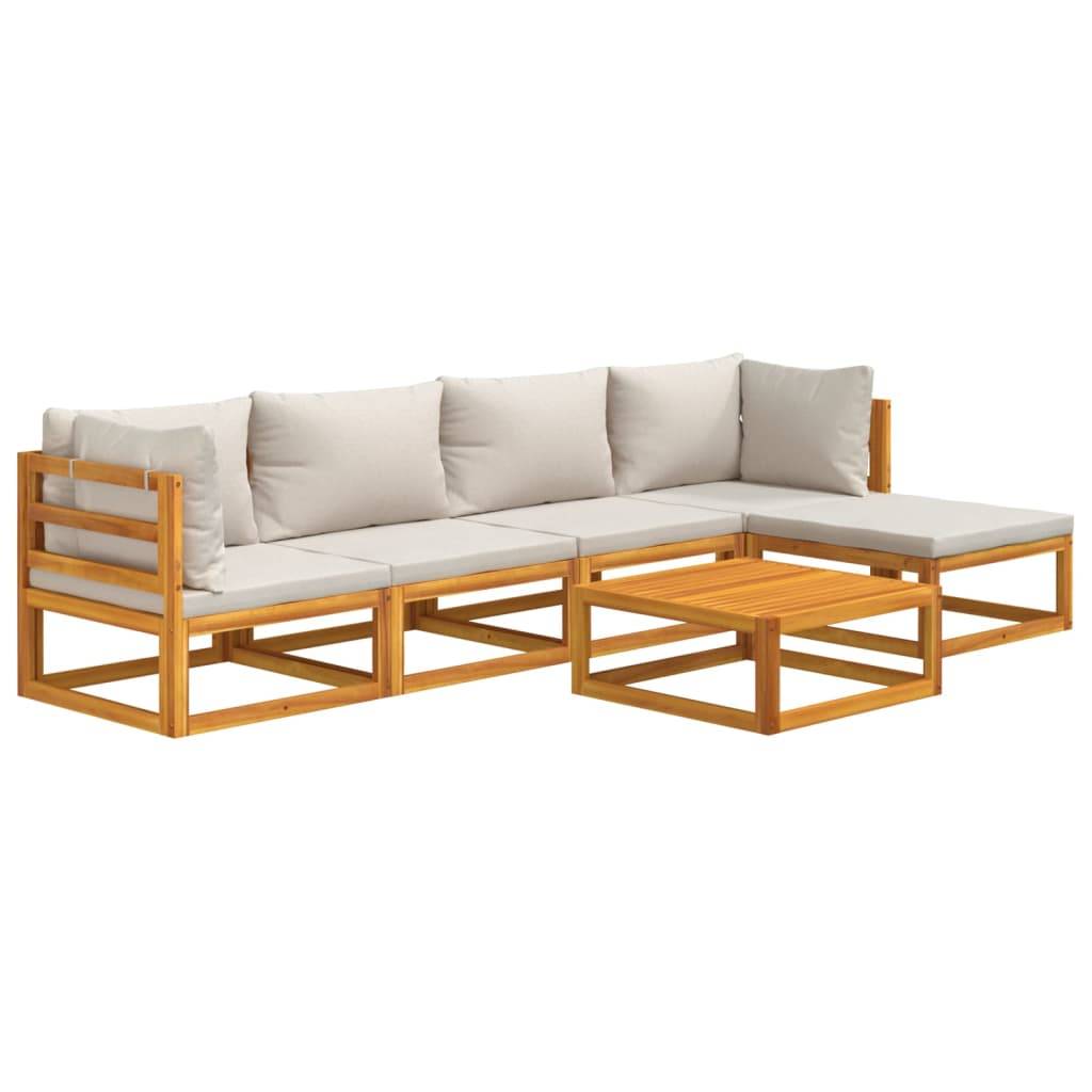 Helloshop26 - Salon de jardin meuble d'extérieur ensemble de mobilier 6 pièces avec coussins gris clair bois massif - Imagen 1
