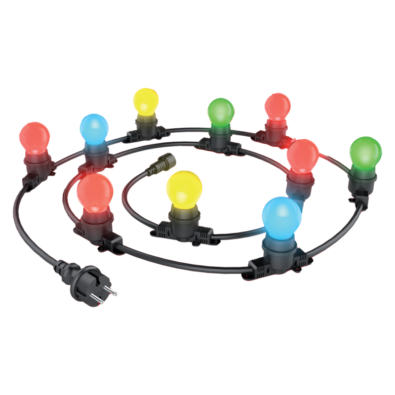 Xanlite - Guirlande Guinguette LED Noire, x10 Ampoules RVB E27 Incluses, 5m Extensible, Conso 12W - GRL5230VBP45RVBJR
