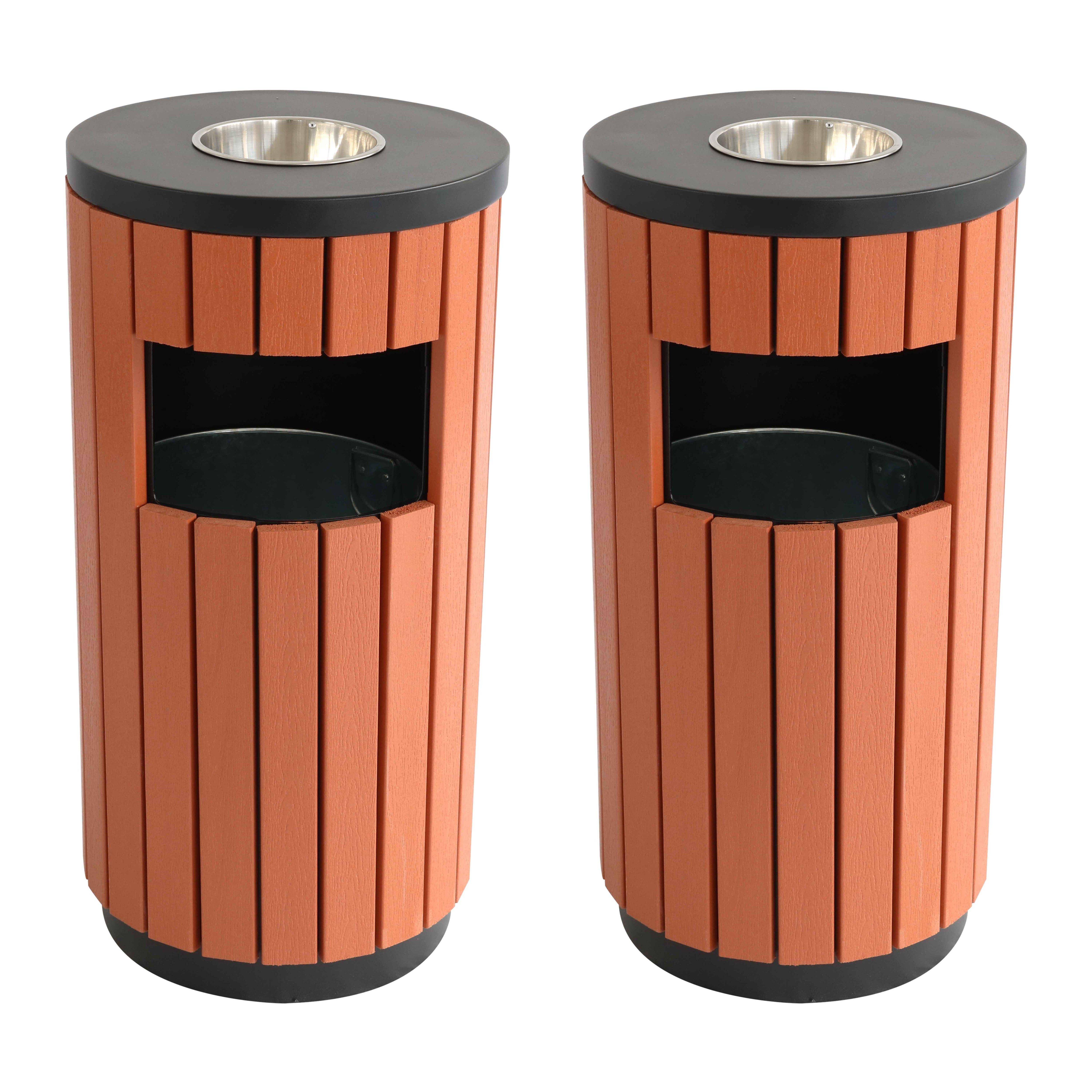 Oviala - 2 Poubelles bois d'extérieur 29 L et cendrier
  - Oviala