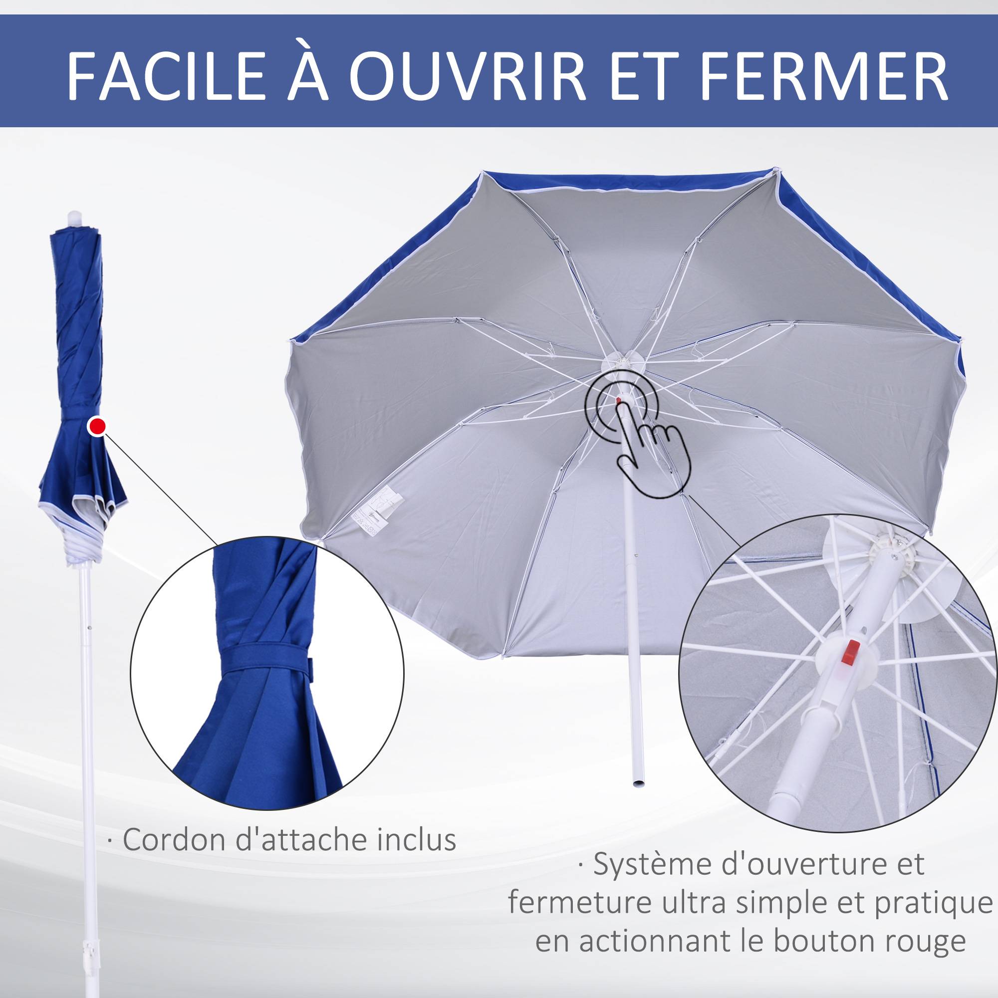 ComfortXL - Parasol inclinable octogonal polyester famille protection UV bleu Ø160 cm - ComfortXL Outdoor Living - Image 8