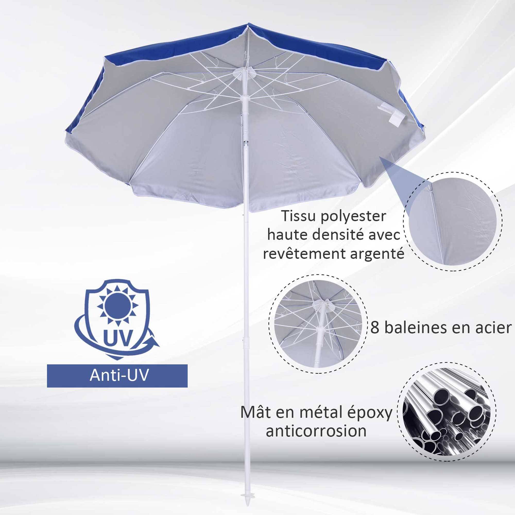 ComfortXL - Parasol inclinable octogonal polyester famille protection UV bleu Ø160 cm - ComfortXL Outdoor Living - Image 7