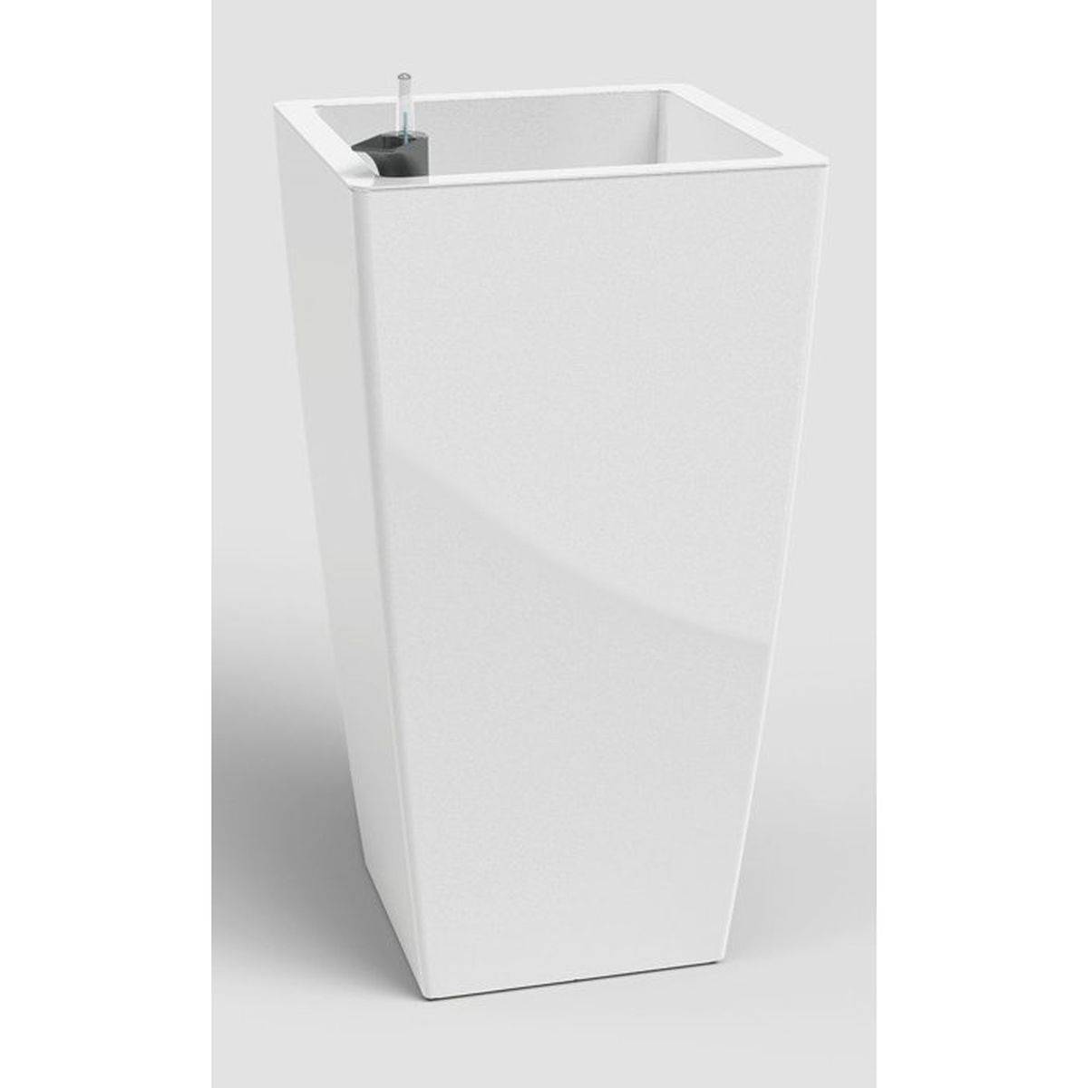 Pot de fleurs carré auto-arrosant Pisa 45 L, plastique blanc brillant, 33 x 33 x 61 cm - Artevasi