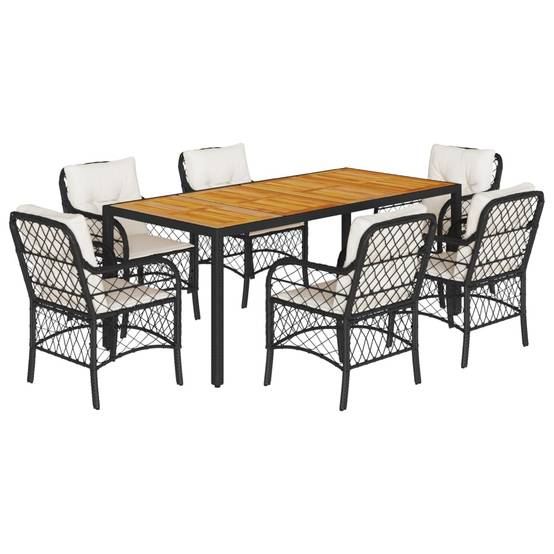 Table et Chaises de Jardin 6 Personnes Résine Noire Plateau Bois Acacia 190cm – ComfortXL Outdoor Living - Image 2