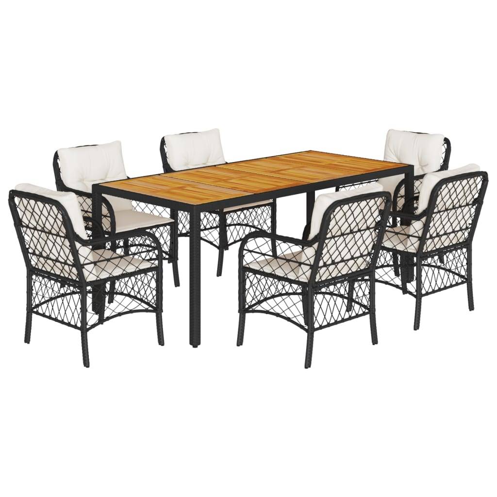 Table et Chaises de Jardin 6 Personnes Résine Noire Plateau Bois Acacia 190cm – ComfortXL Outdoor Living - Image 2