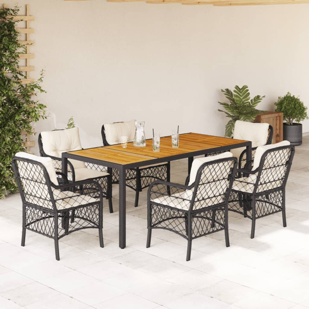 Table et Chaises de Jardin 6 Personnes Résine Noire Plateau Bois Acacia 190cm – ComfortXL Outdoor Living - Image 1