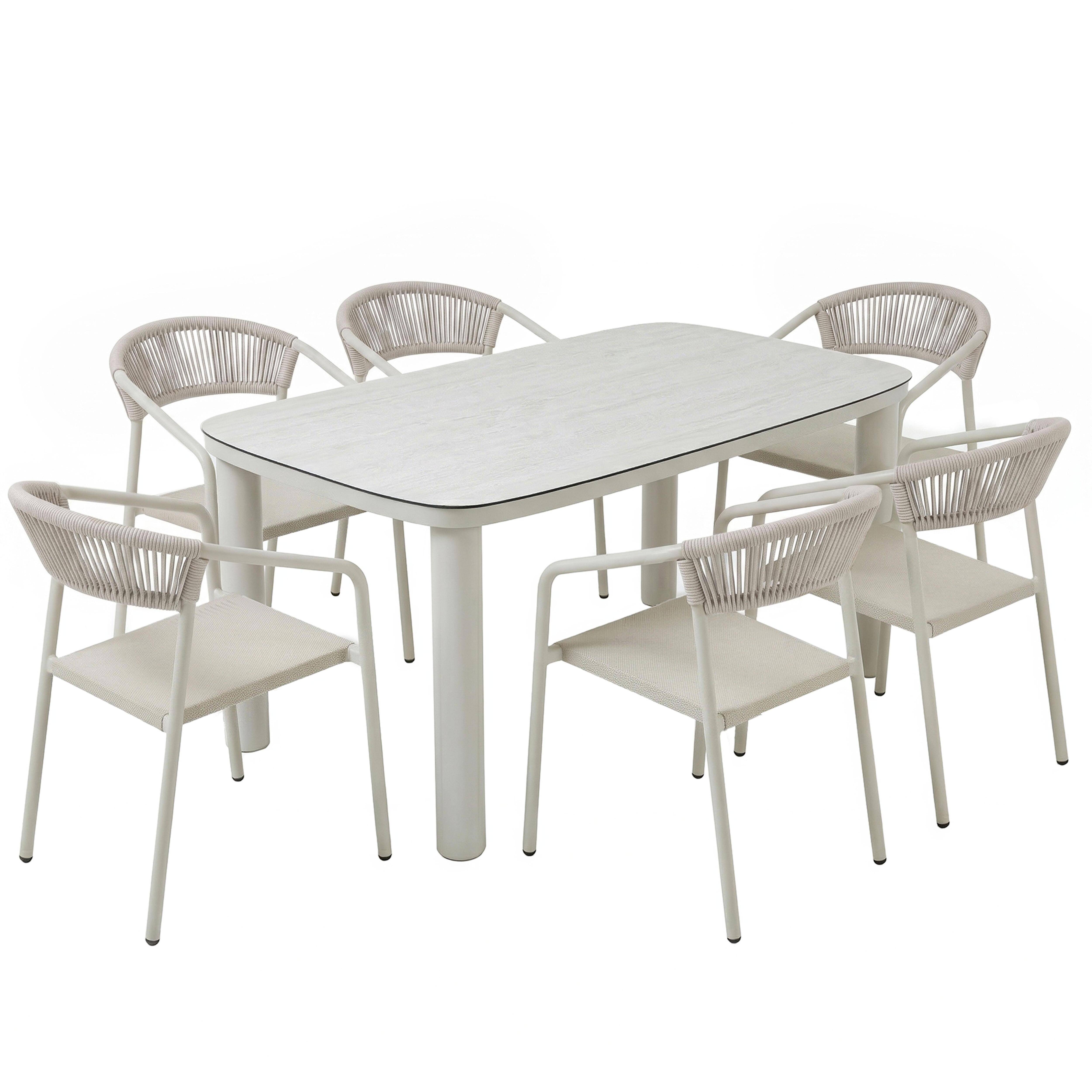 Oviala - Table de jardin aluminium 150x90 cm et 6 chaises textilène beige Nocera - Oviala