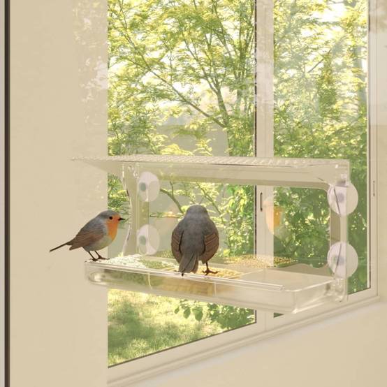 Lot de 2 Mangeoires de fenêtre pour oiseaux Acrylique transparent à ventouses – ComfortXL Pet Living - Image 1