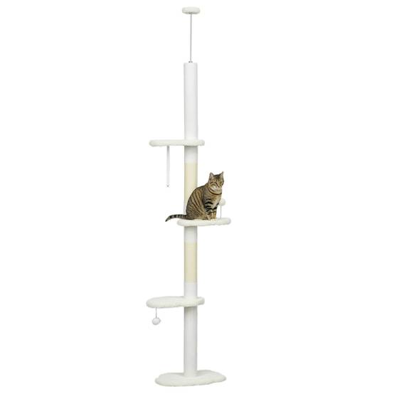 Arbre à chat plafond aggloméré et peluche blanc 48 x 32 x 225-255 cm - PANGIVO - Image 1