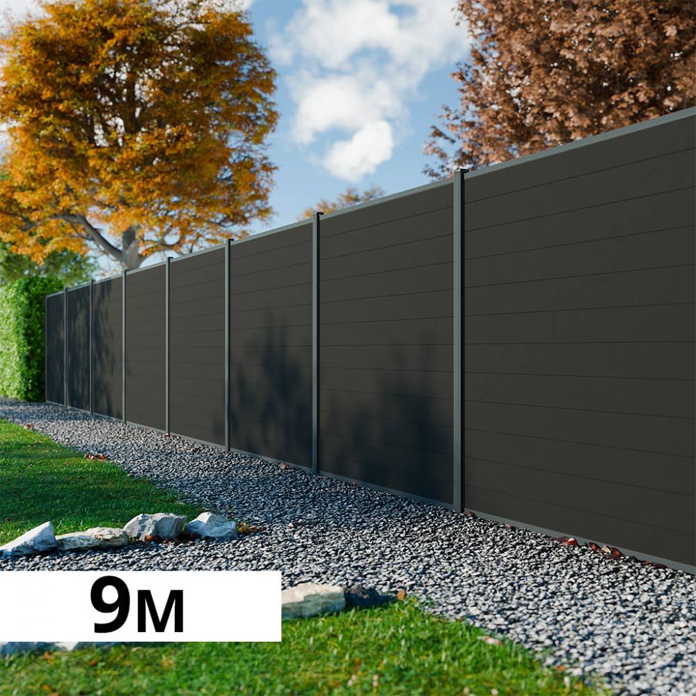 Kit Clôture Bois Composite Anthracite 9x1,8m RIO - Poteaux en Aluminium Gris - Brise Vue - Palissade - Imagen 1