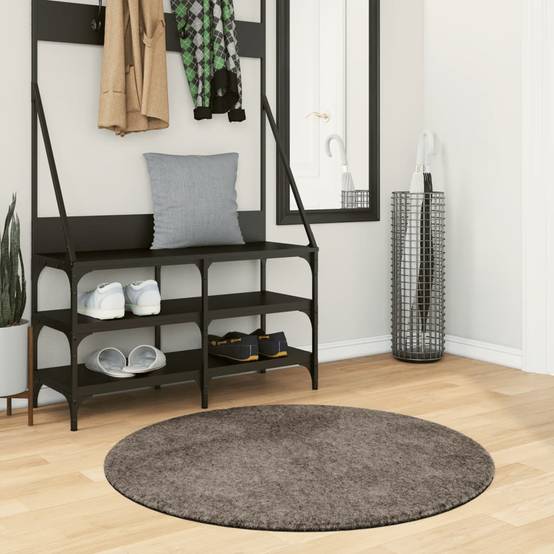 Tapis Rond ShaggyMoelleux Lavable Antidérapant pour Salon Chambre Gris Ø 100 cm – ComfortXL Outdoor Living - Image 1