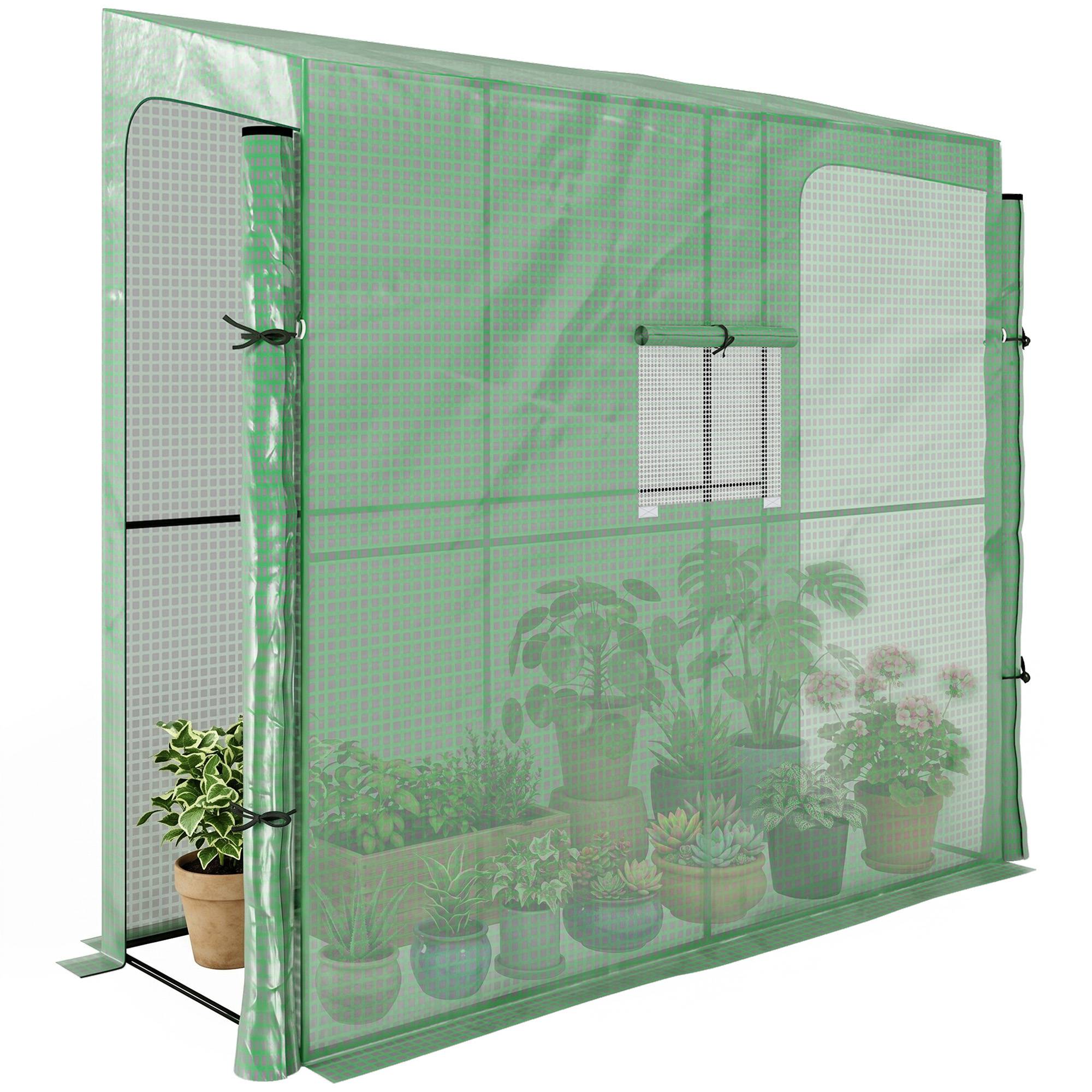 Sans Marque - Serre de jardin adossée murale serre à tomate 2 Portes zippées enroulables, 1 fenetre, dim. 200L x 80l x 200/180H cm - Image 1