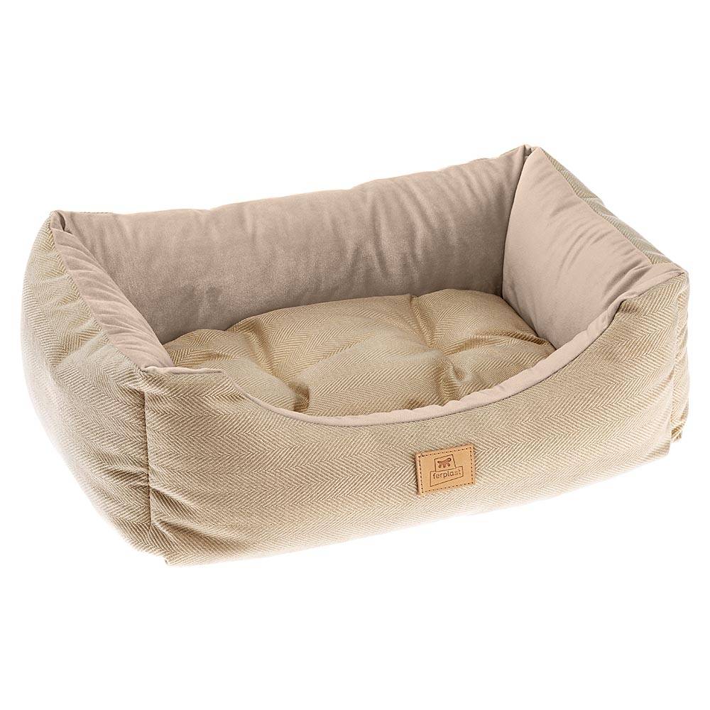 Ferplast - Lit Chiens Couchage CHESTER 80, avec Coussin Double-face, Tweed et Velours, Lavable, Beige - Imagen 1
