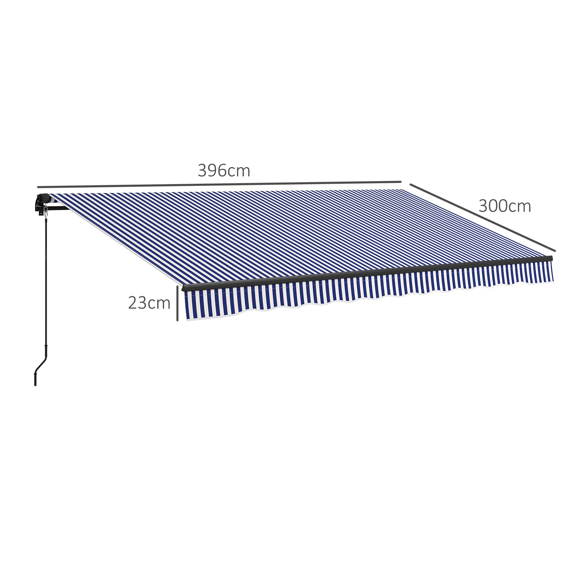 Sans Marque - Store banne, store de terrasse, avec manivelle, résistant aux intempéries, 400 cm x 300 cm, bleu et blanc - Image 5