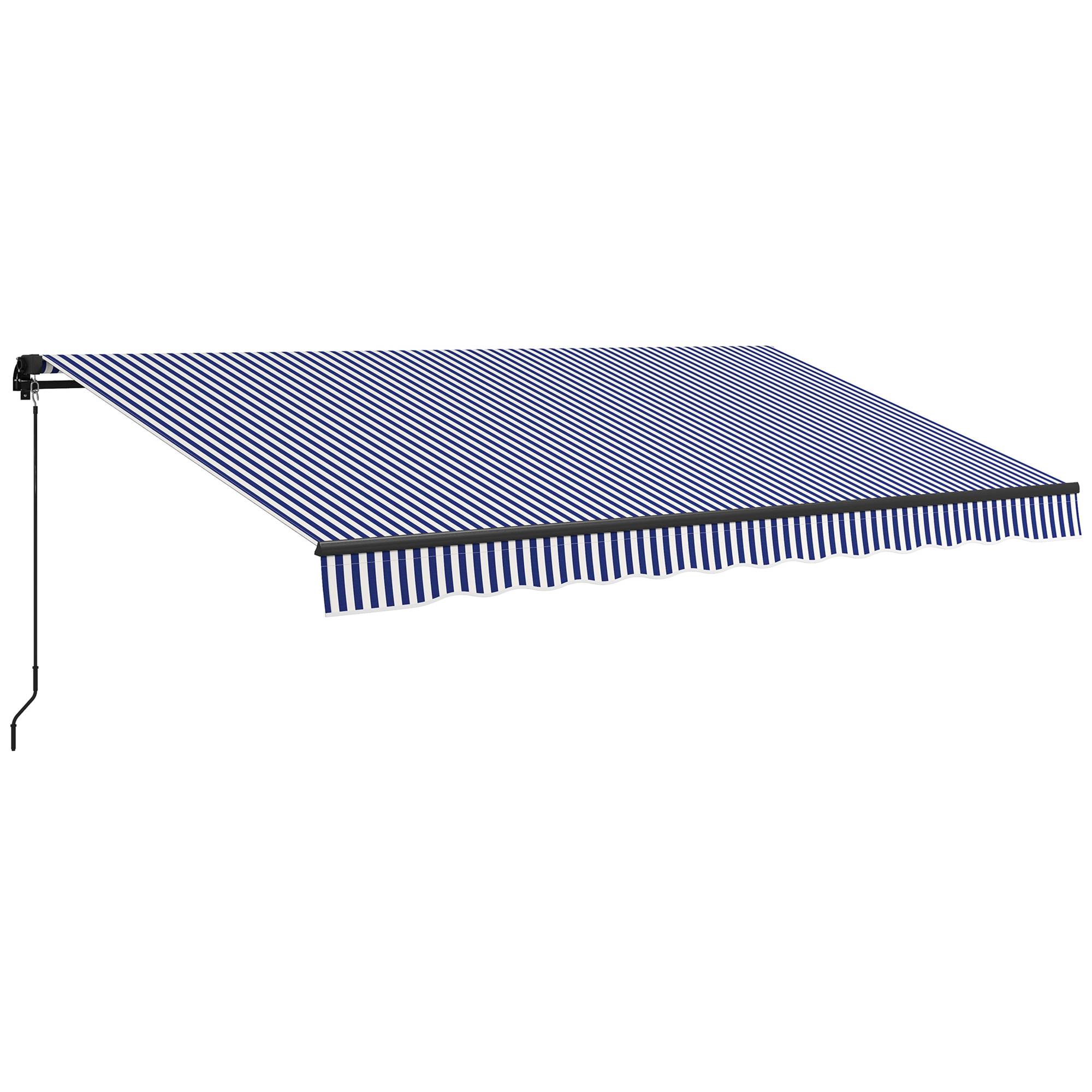 Sans Marque - Store banne, store de terrasse, avec manivelle, résistant aux intempéries, 400 cm x 300 cm, bleu et blanc - Image 1