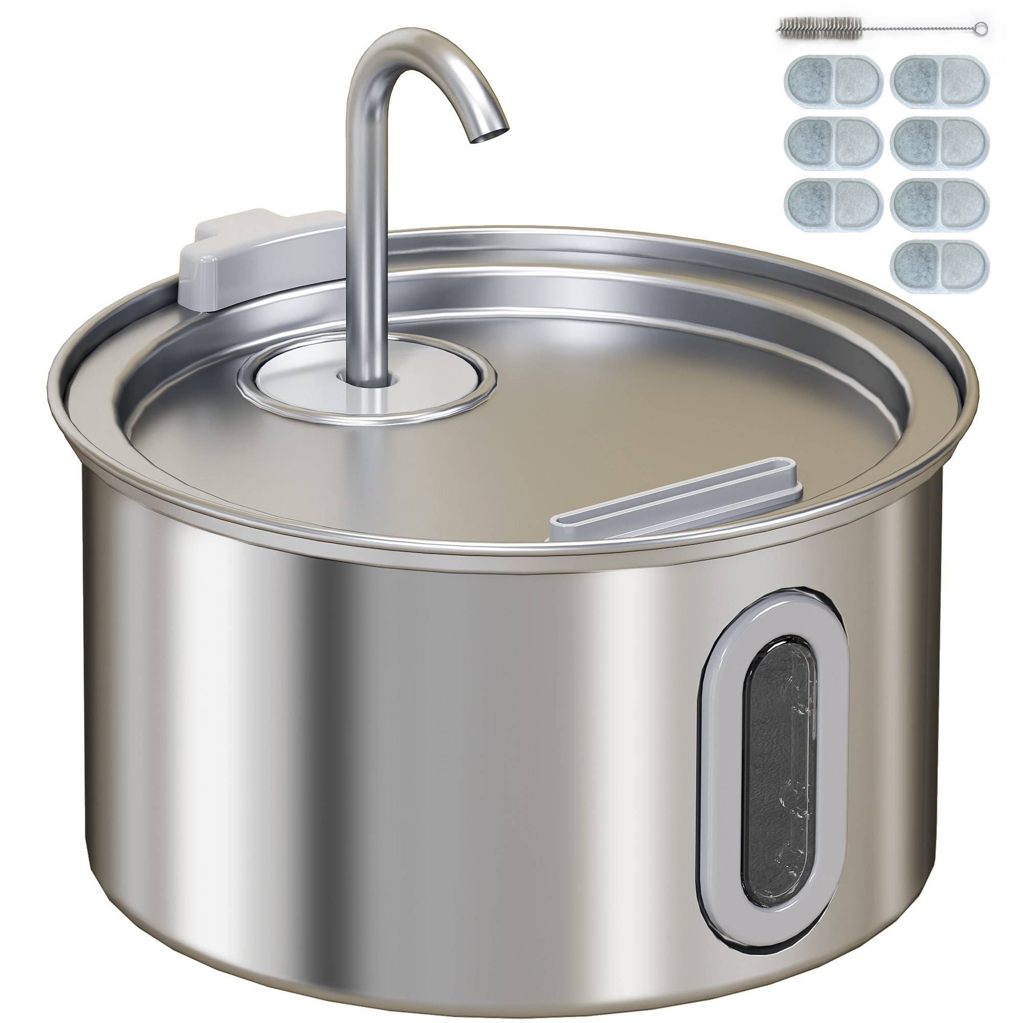 ComfortXL - Fontaine à eau pour chat inox 304 2,5 L argent avec filtre charbon pompe silencieuse LED et 2 flux pour hydratation - Image 10