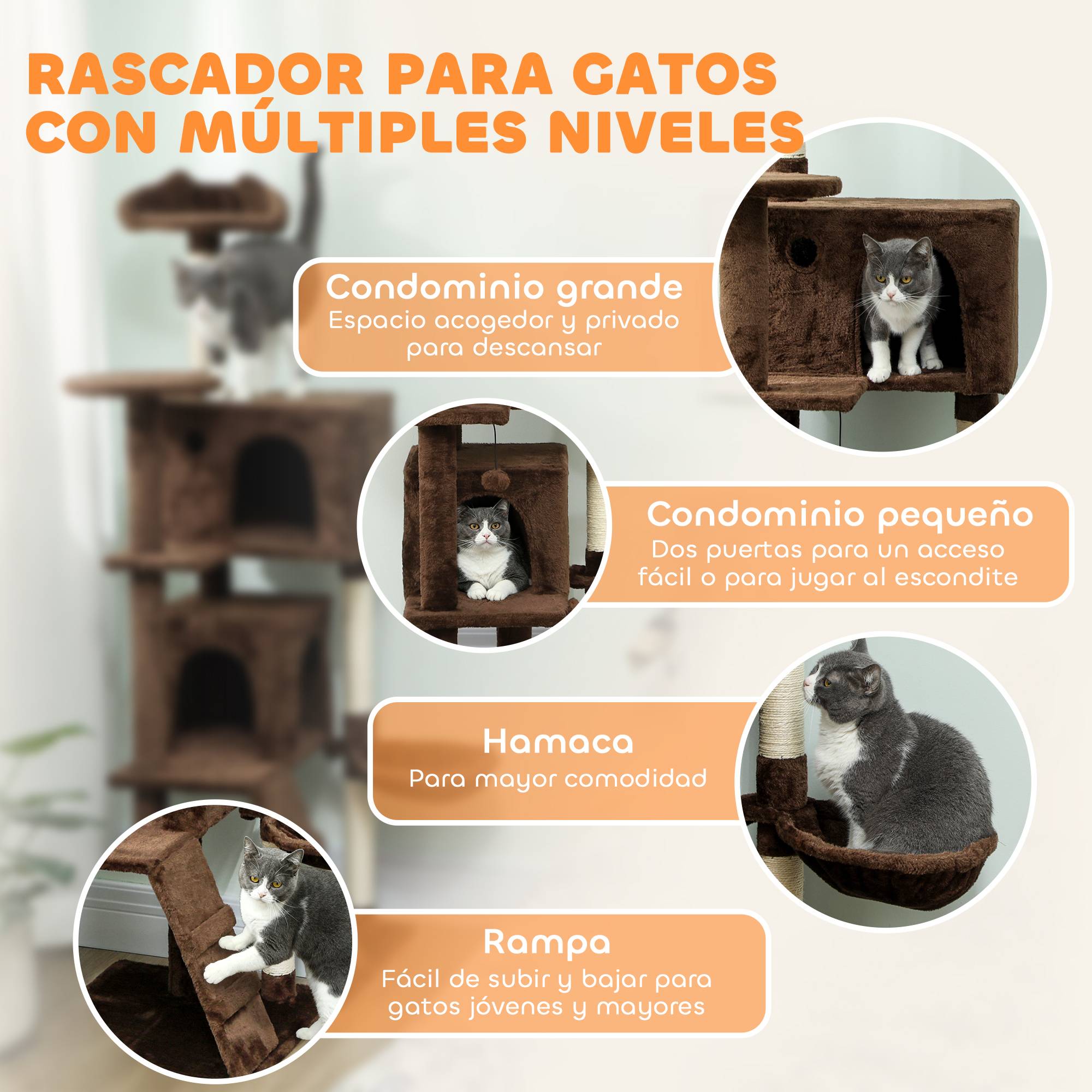 Arbre à Chat Grande Hauteur en Peluche avec Niches Hamac et Griffoirs 160 cm Marron - ComfortXL Outdoor Living - Image 6