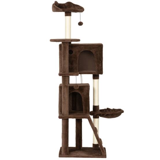 Arbre à Chat Grande Hauteur en Peluche avec Niches Hamac et Griffoirs 160 cm Marron - ComfortXL Outdoor Living - Image 2