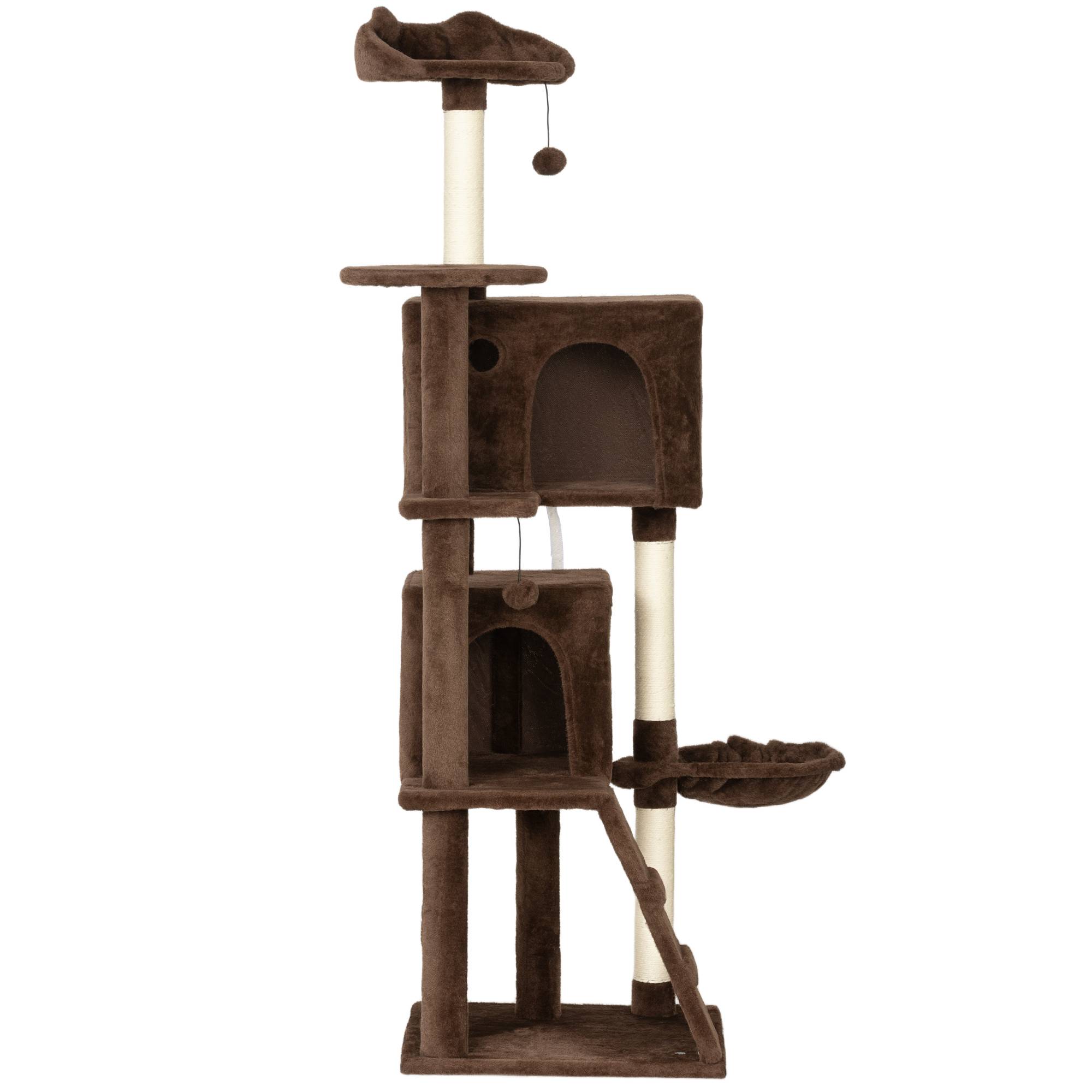 Arbre à Chat Grande Hauteur en Peluche avec Niches Hamac et Griffoirs 160 cm Marron - ComfortXL Outdoor Living - Image 2