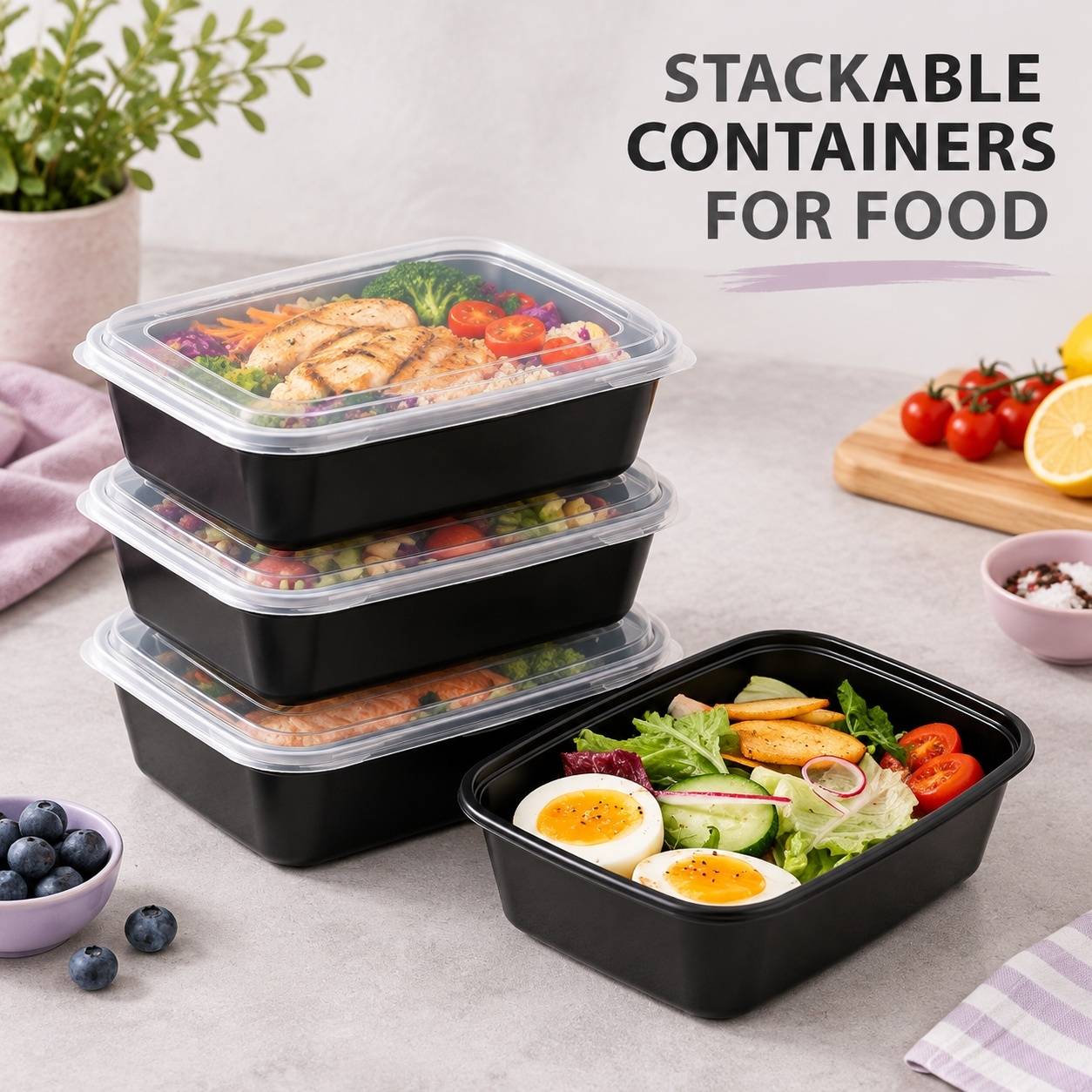 Lot de 50 Boîtes Repas 946 ml avec Couvercle Réutilisables - Image 4