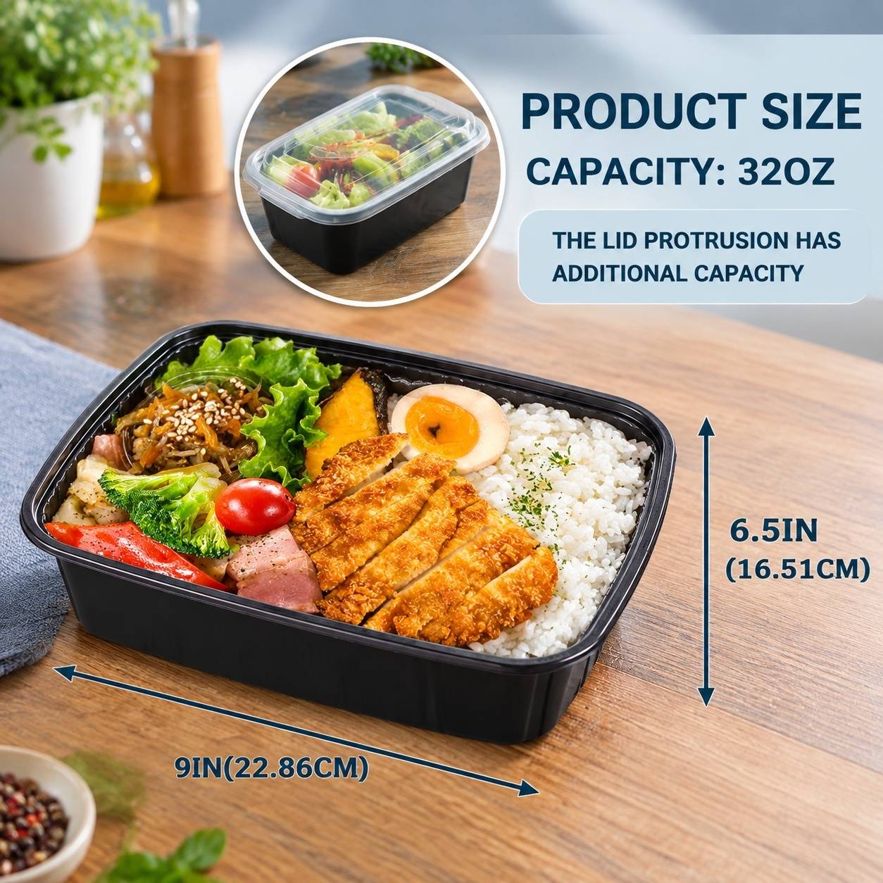 Lot de 50 Boîtes Repas 946 ml avec Couvercle Réutilisables - Image 2