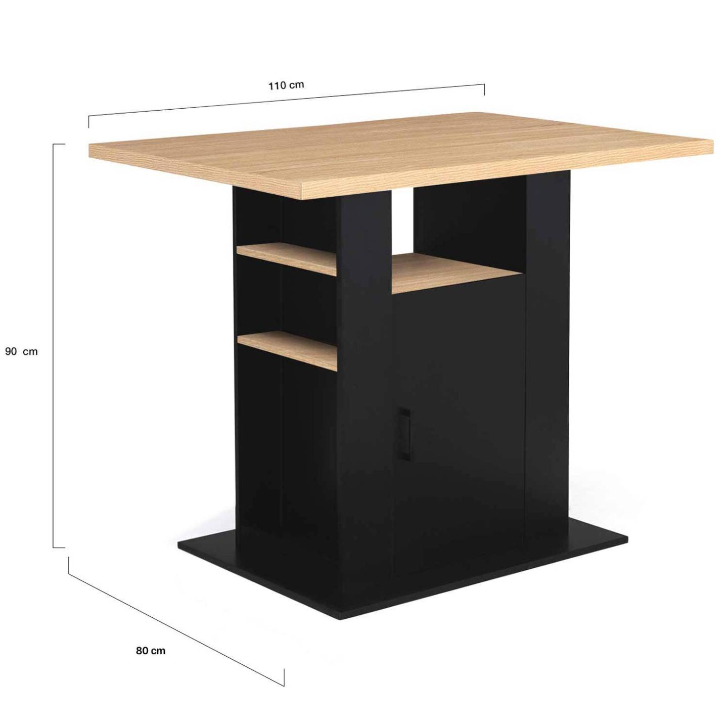 Ilot central UGO 110 cm bois noir et imitation hêtre avec rangements - Image 5