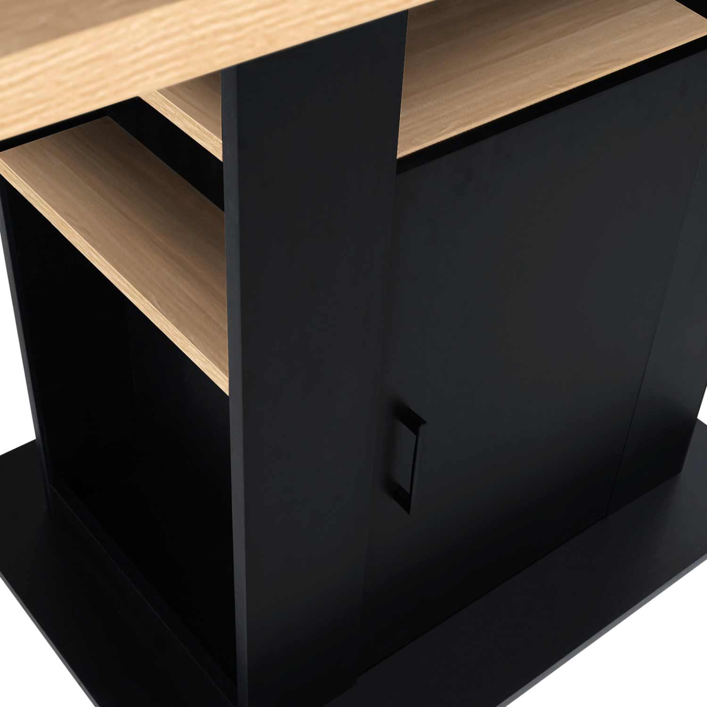 Ilot central UGO 110 cm bois noir et imitation hêtre avec rangements - Image 6