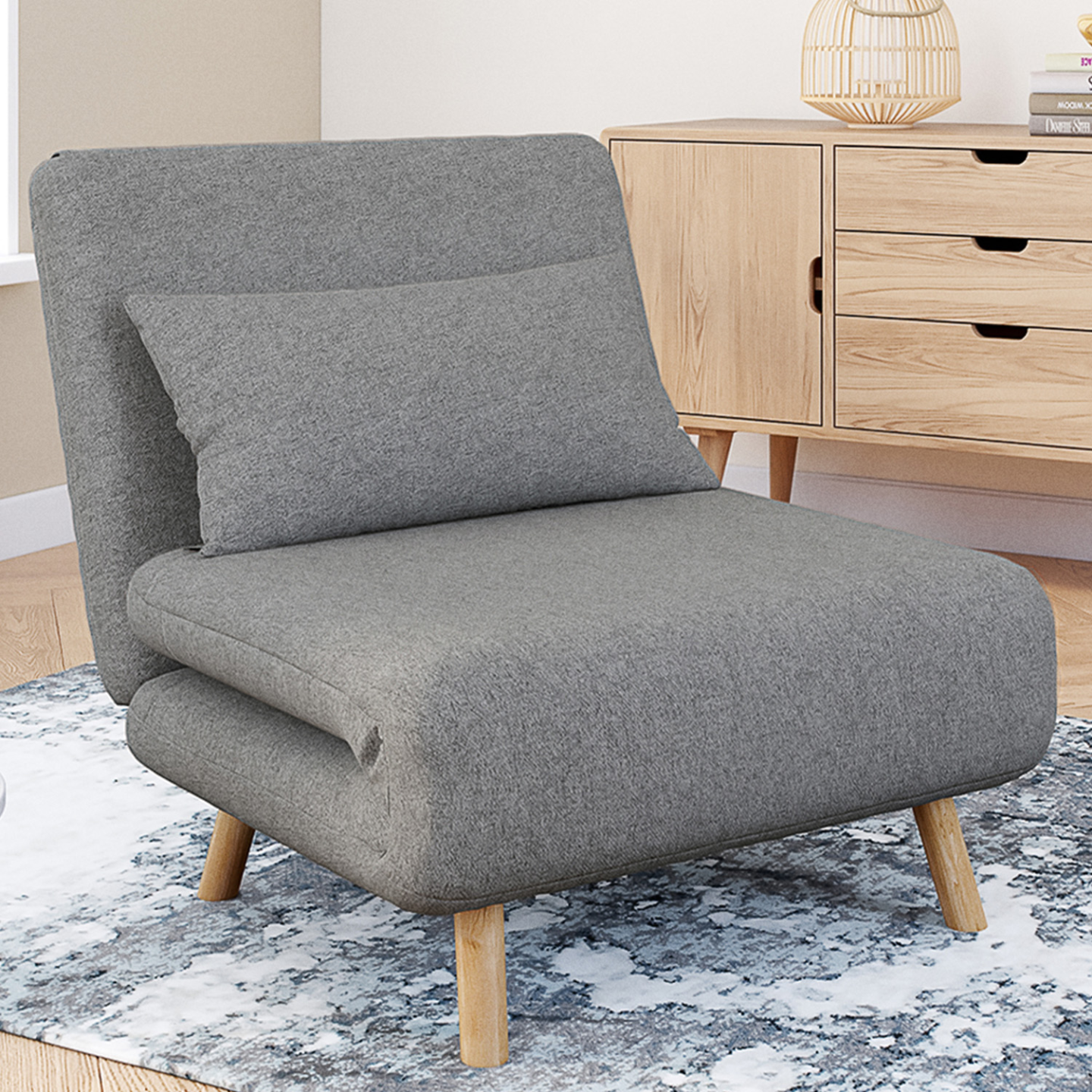 Fauteuil convertible ROMEO lit d'appoint 1 place 80x190 cm tissu gris clair - Image 1