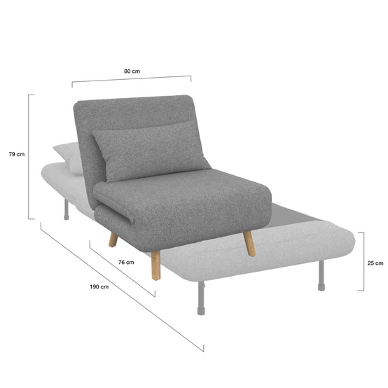 Fauteuil convertible ROMEO lit d'appoint 1 place 80x190 cm tissu gris clair - Image 7