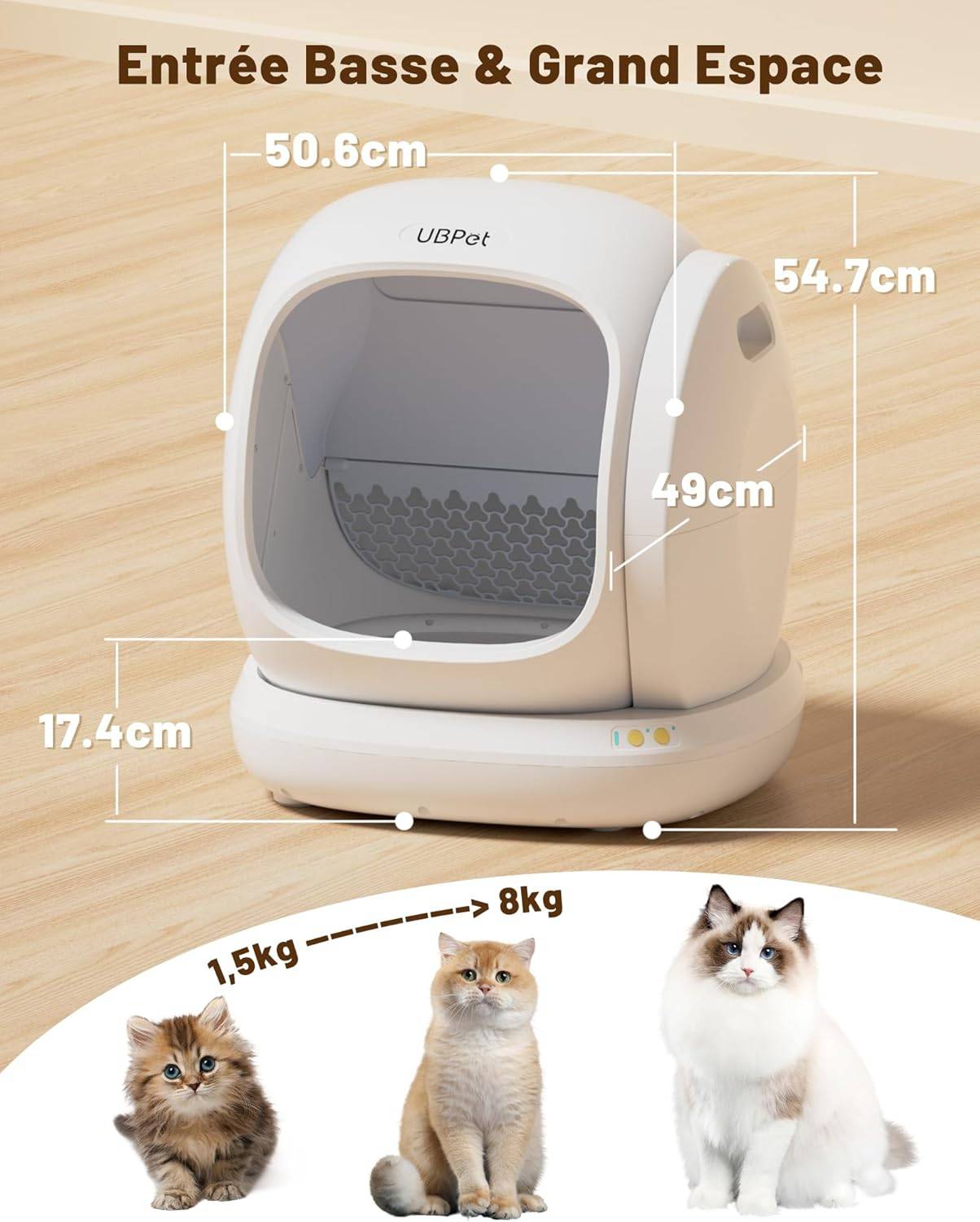 UBPet C20 Bac à Litière Chat Autonettoyante, Grande Ouverture, Contrôle APP, Ultra Sûr, Anti-Odeur, Entrée Basse, Électrique - Image 3
